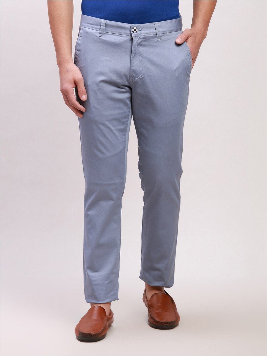 

Parx Men Mid-Rise Tapered Fit Trousers, Blue