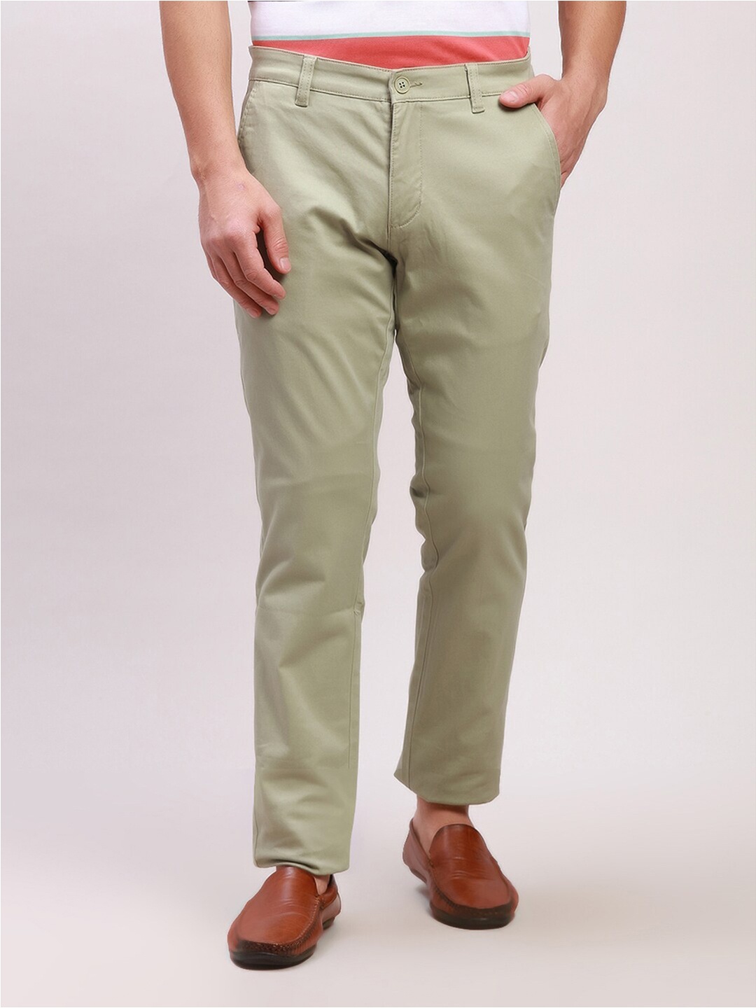 

Parx Men Tapered Fit Low-Rise Trousers, Green