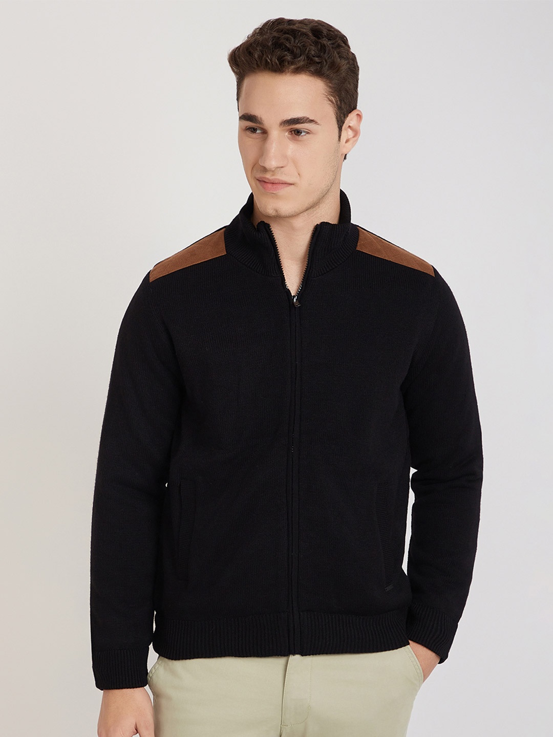 

Parx Mock Collar Acrylic Sporty Jacket, Black