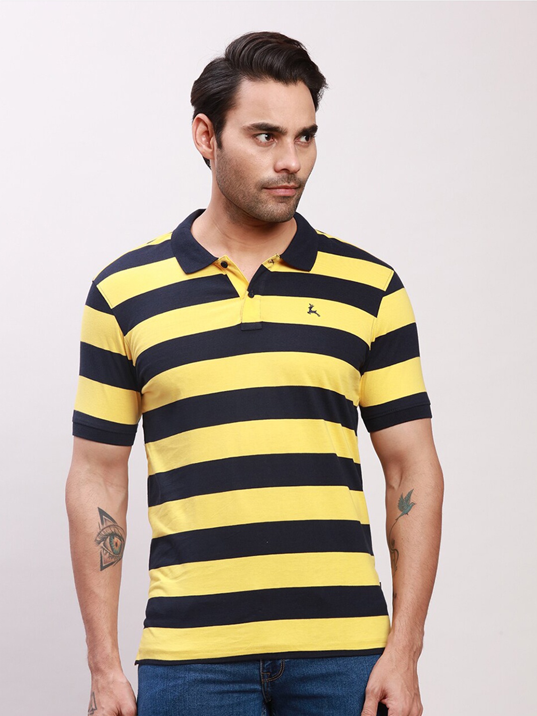 

Parx Striped Polo Collar Cotton T-shirt, Yellow