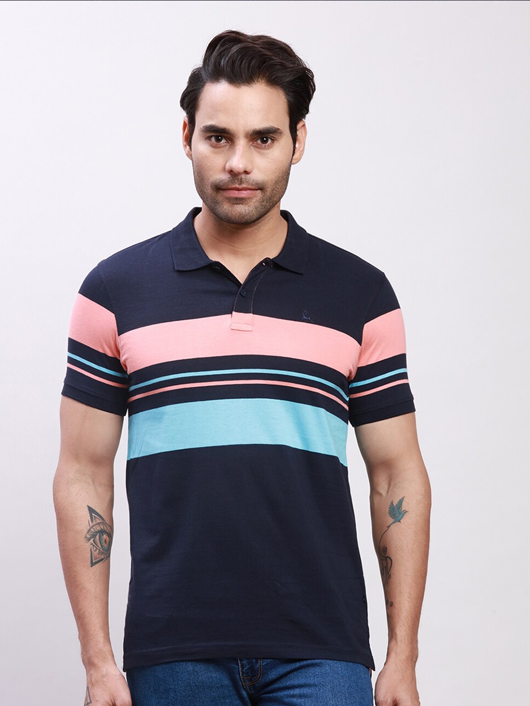 

Parx Striped Polo Collar Cotton T-shirt, Blue