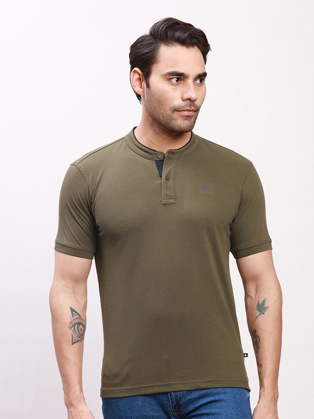 

Parx Henley Neck Cotton T-shirt, Green