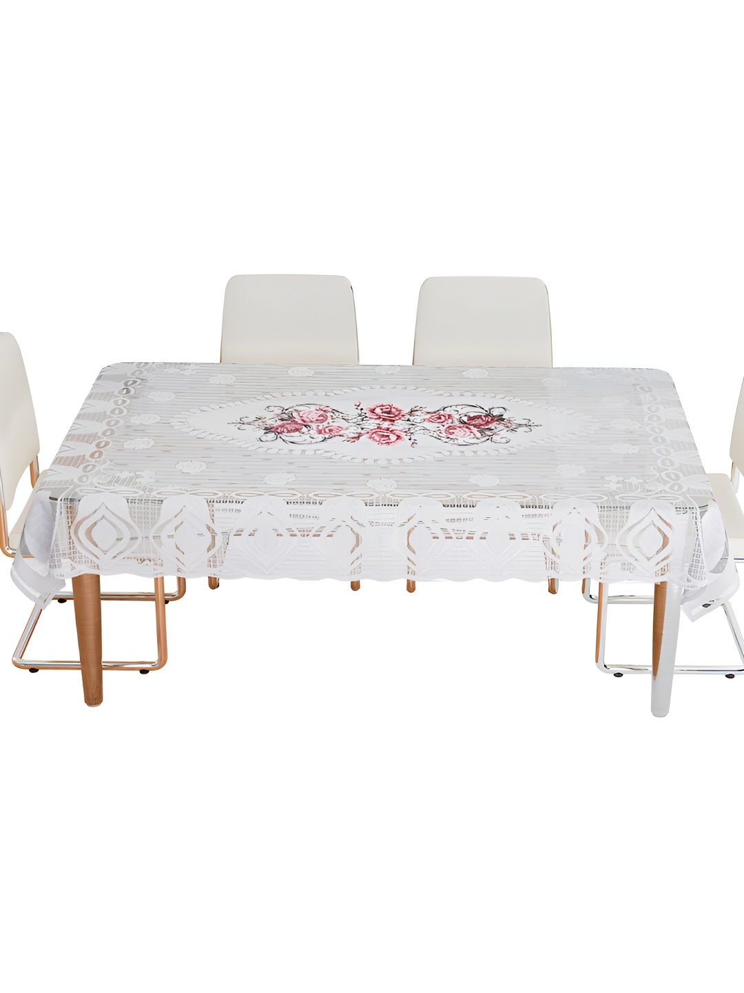 

Kuber Industries White & Pink Floral 2.28 m x 1.52 m Cotton Table Cover