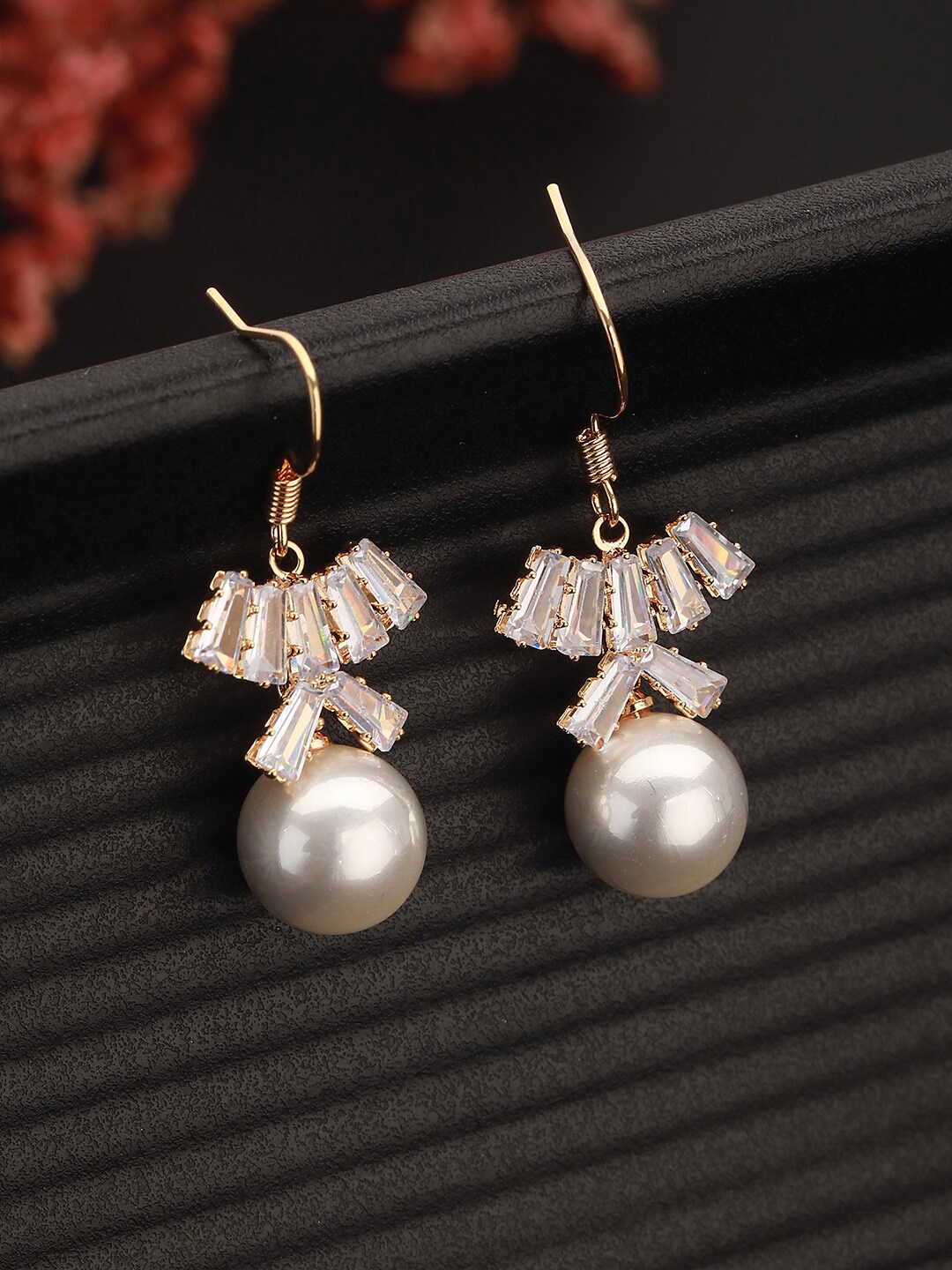 

Jazz and Sizzle Silver-Plated Pearl Beaded Floral Drop Earrings, Gold