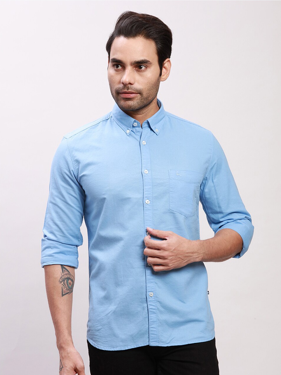 

Parx Slim Fit Spread Collar Long Sleeves Cotton Formal Shirt, Blue