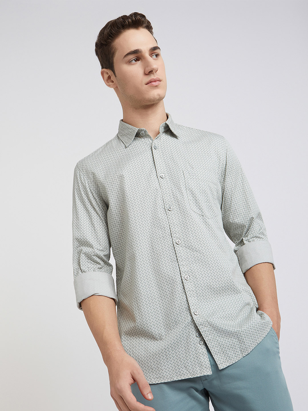 

Parx Slim Fit Abstract Printed Spread Collar Long Sleeves Cotton Formal Shirt, Grey