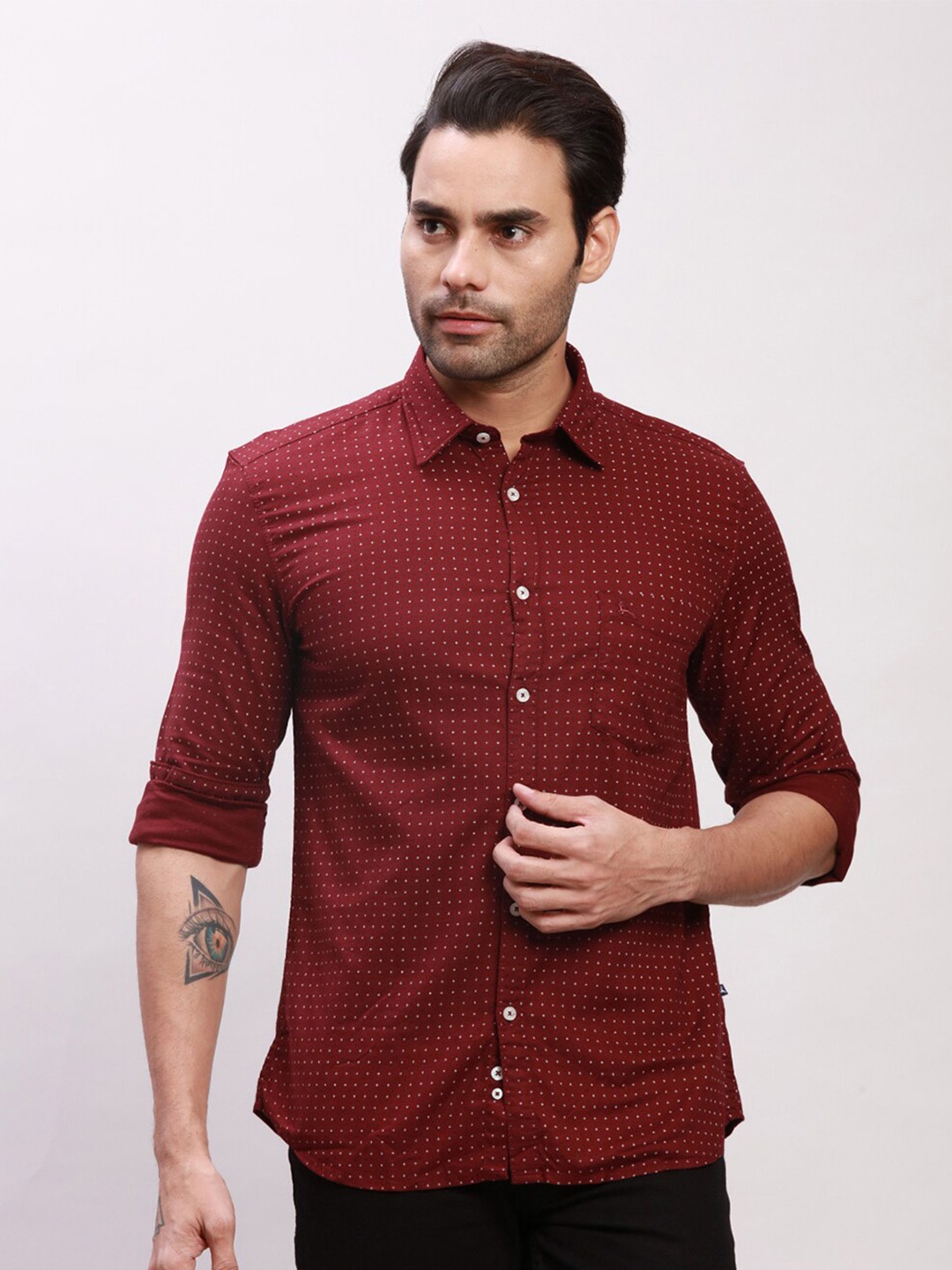 

Parx Slim Fit Micro Ditsy Printed Cotton Casual Shirt, Maroon