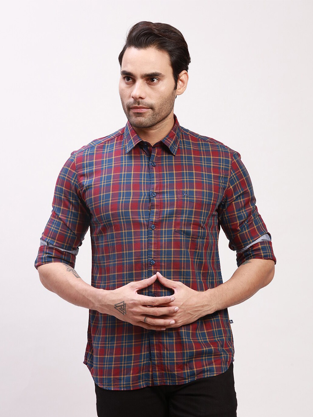 

Parx Slim Fit Tartan Checked Cotton Casual Shirt, Red