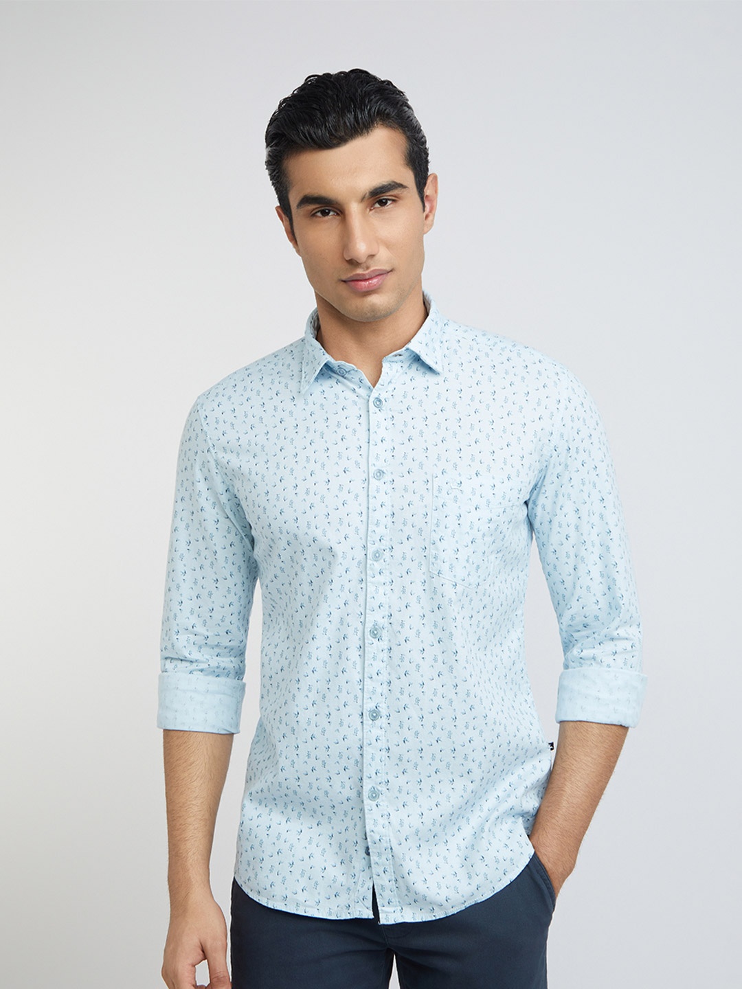 

Parx Slim Fit Floral Printed Cotton Casual Shirt, Blue