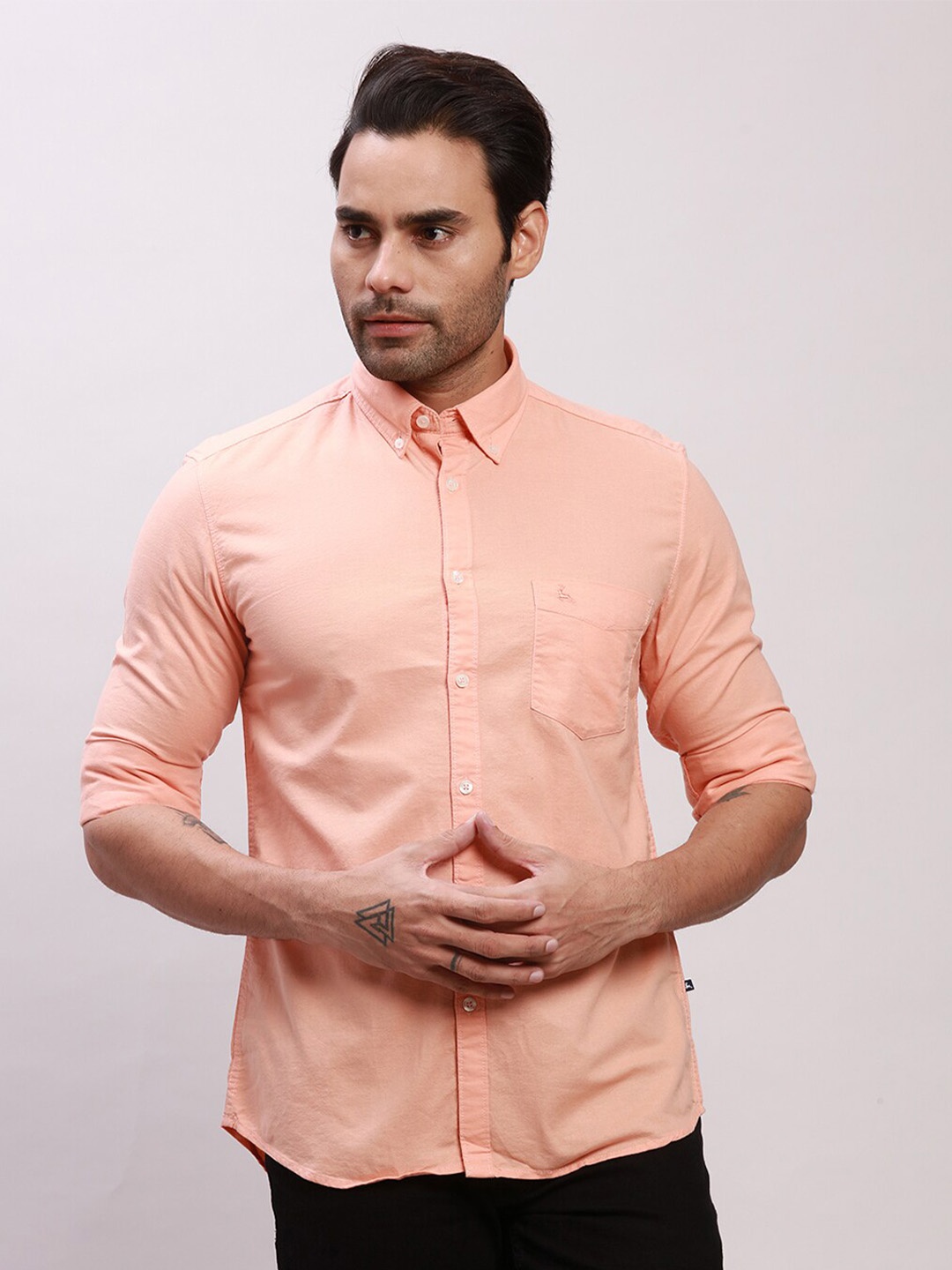 

Parx Slim Fit Button-Down Collar Cotton Casual Shirt, Orange