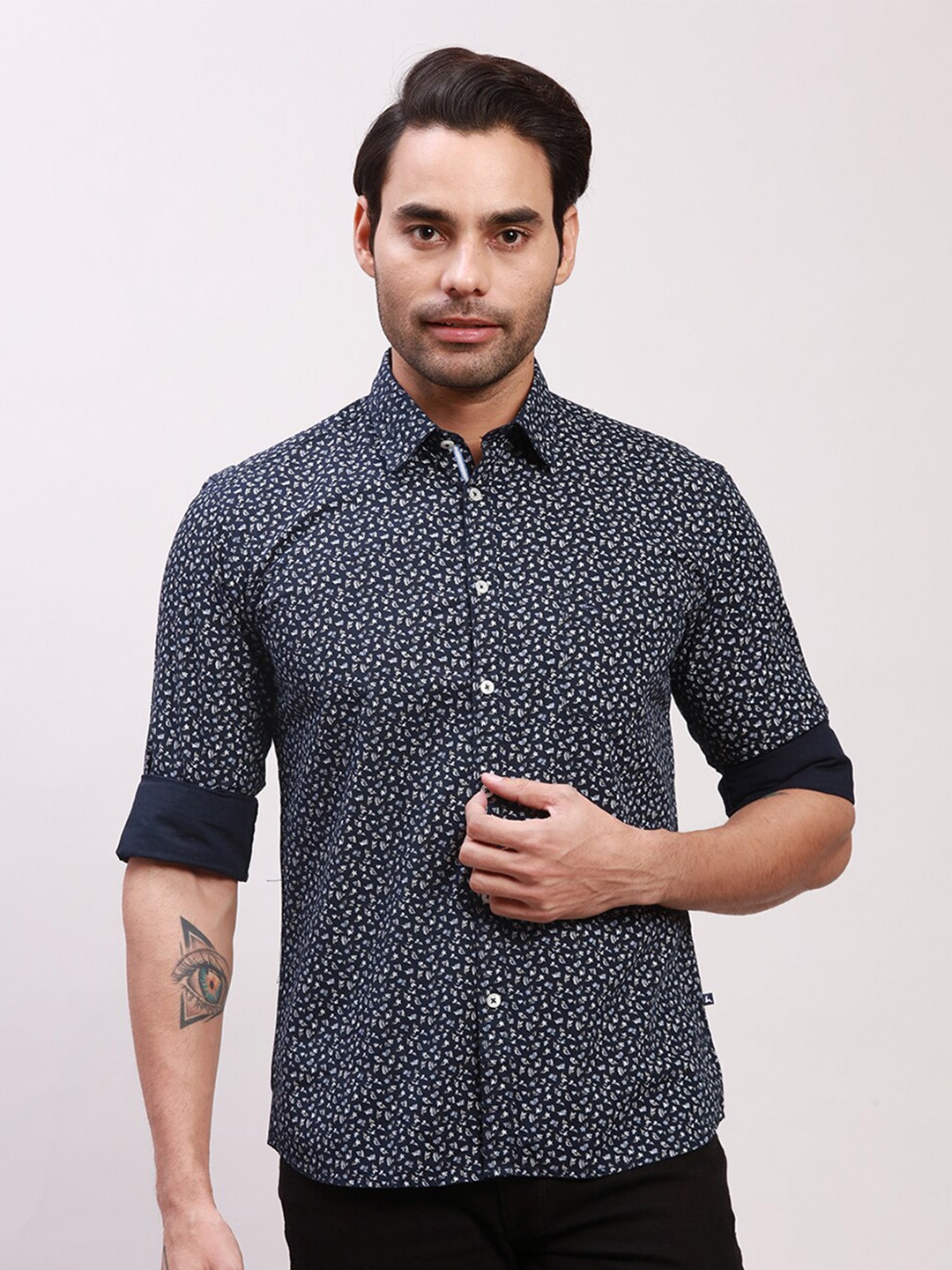 Parx Slim Fit Floral Printed Cotton Casual Shirt, Blue