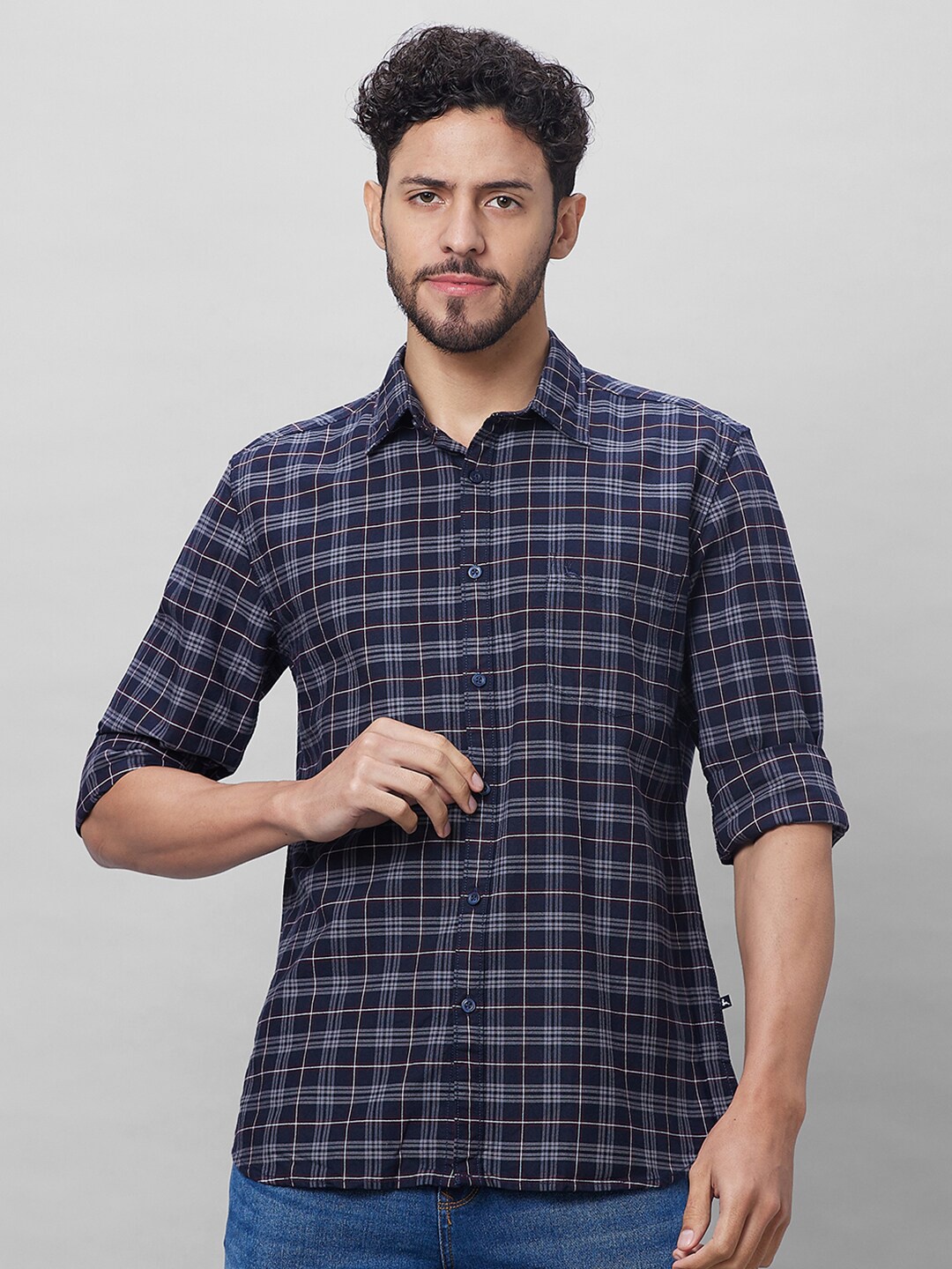 

Parx Slim Fit Tartan Checks Opaque Checked Cotton Casual Shirt, Blue