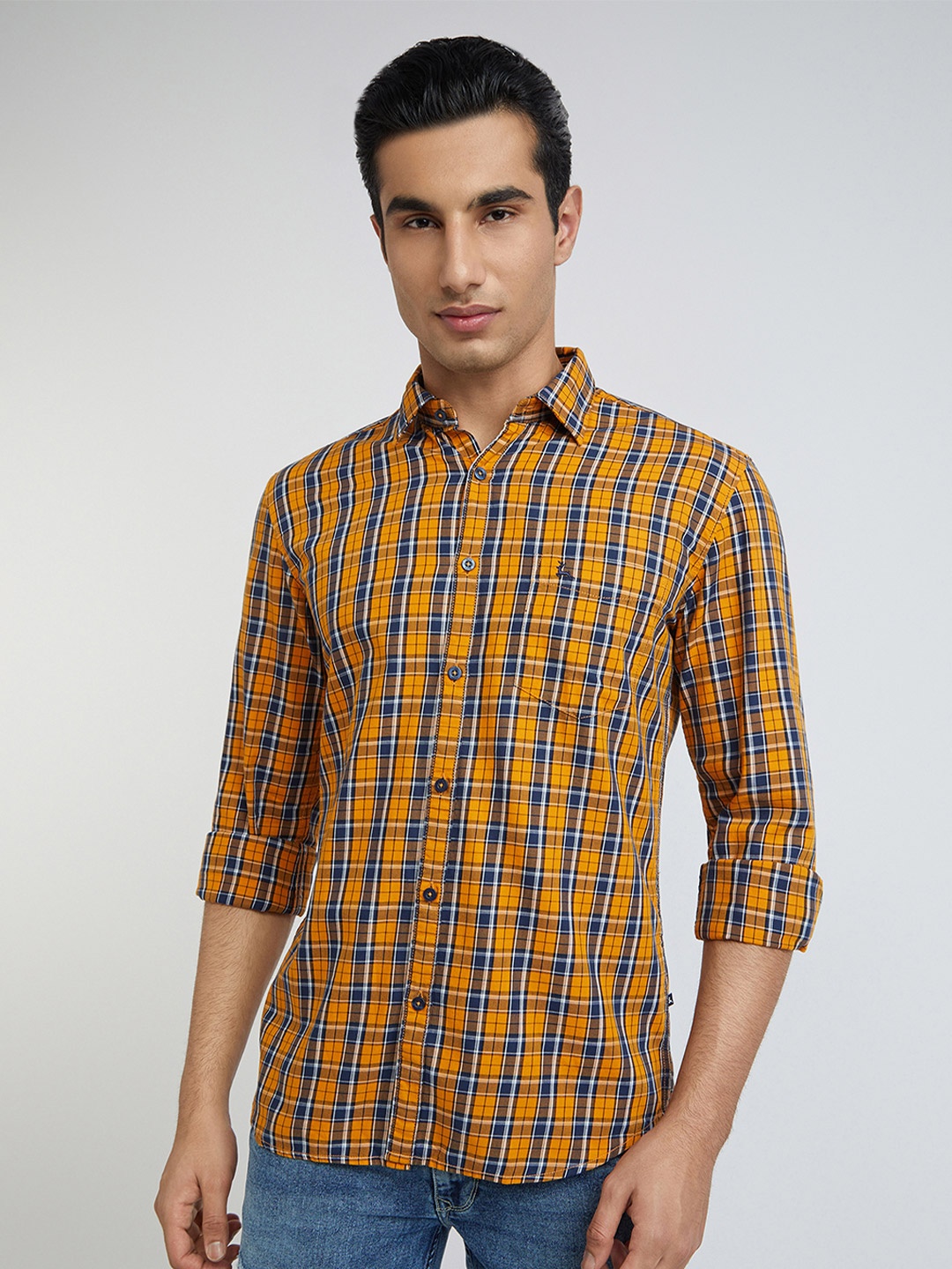 

Parx Slim Fit Opaque Checked Cotton Casual Shirt, Mustard