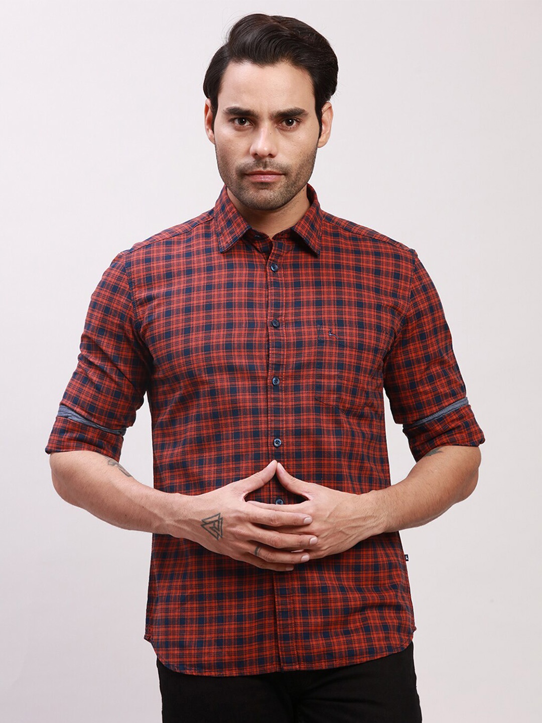 

Parx Slim Fit Tartan Checked Cotton Formal Shirt, Red