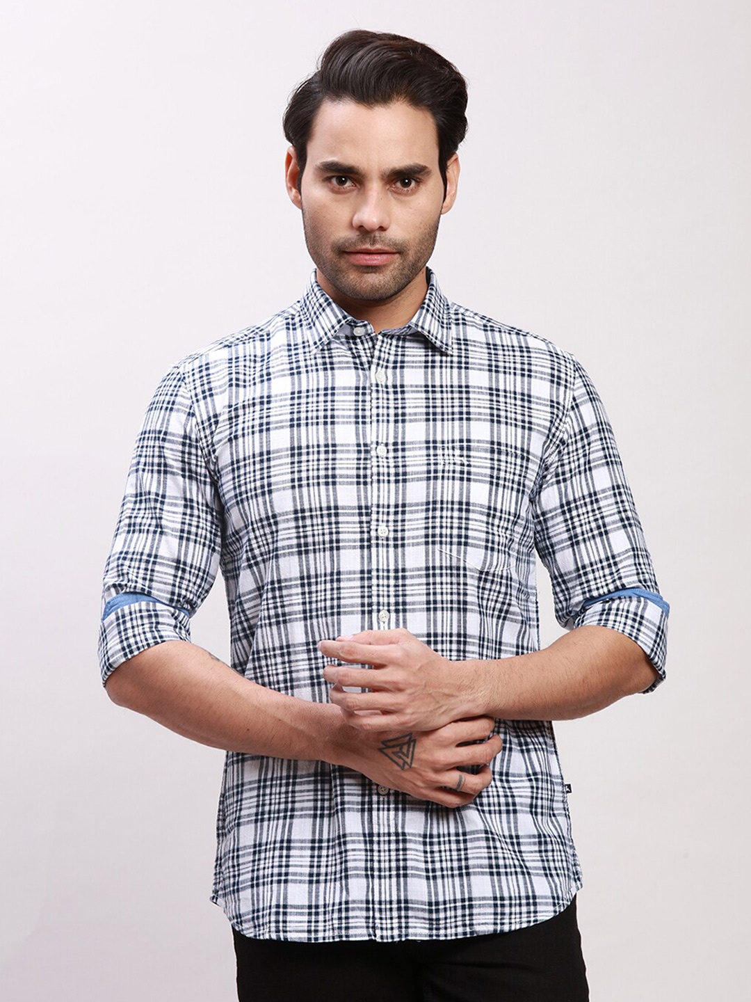 

Parx Tartan Checks Slim Fit Cotton Casual Shirt, Blue