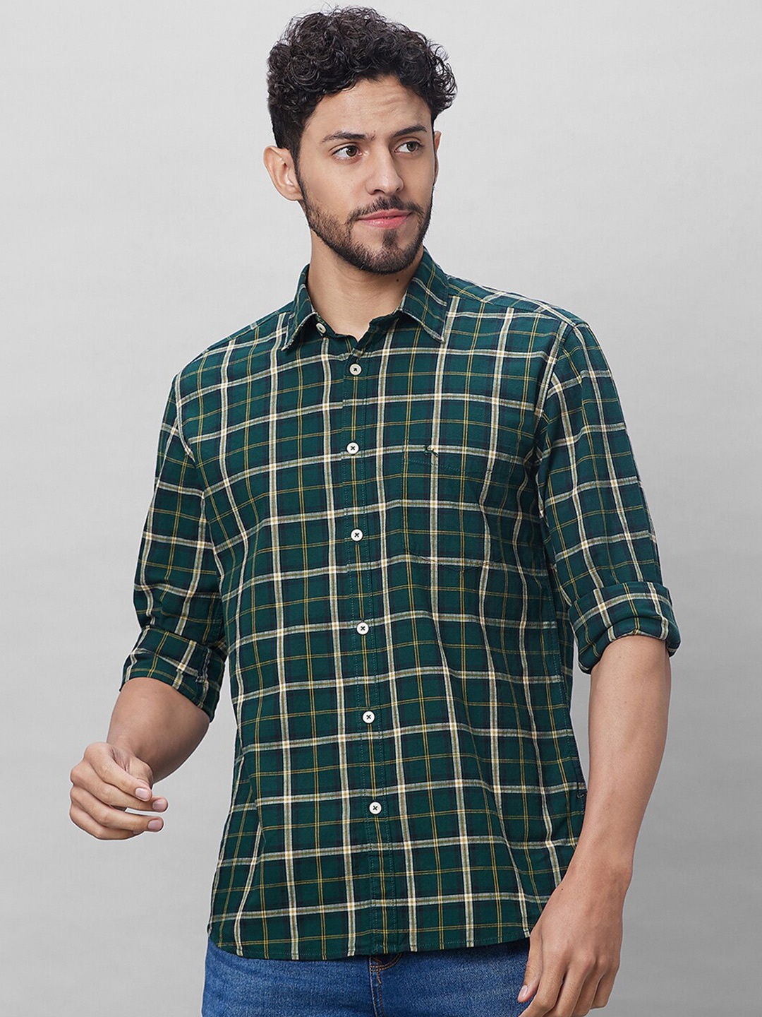 

Parx Tartan Checks Slim Fit Cotton Casual Shirt, Green