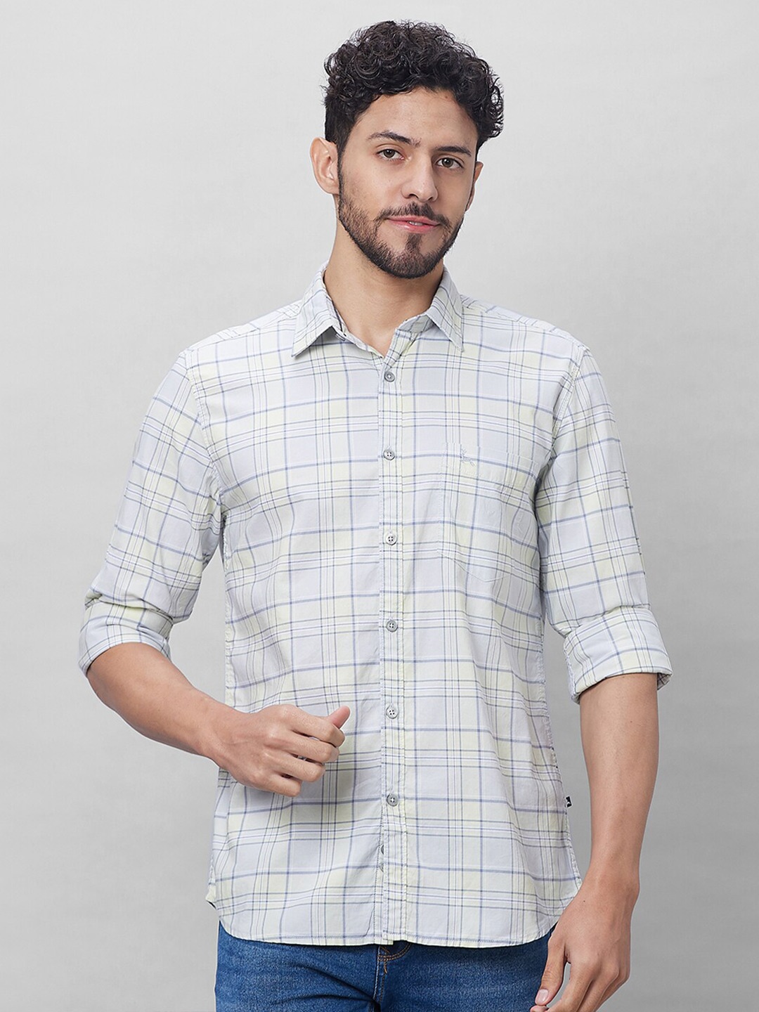 

Parx Tartan Checks Slim Fit Cotton Casual Shirt, Grey