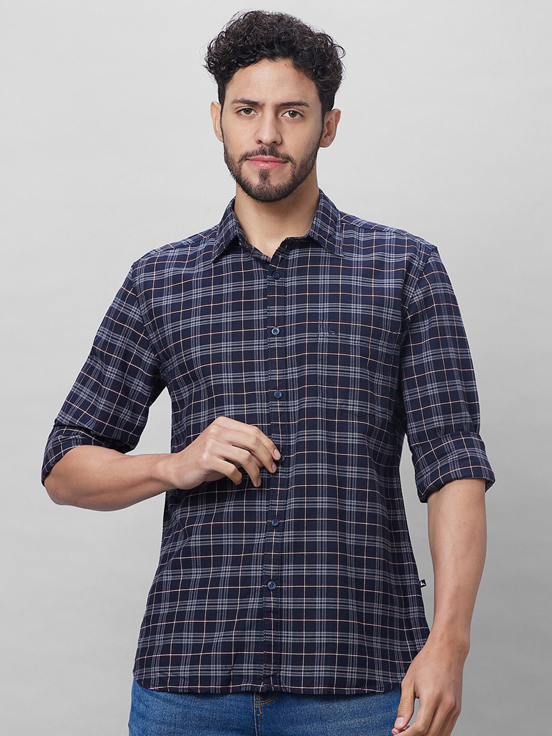 

Parx Tartan Checks Slim Fit Cotton Casual Shirt, Blue