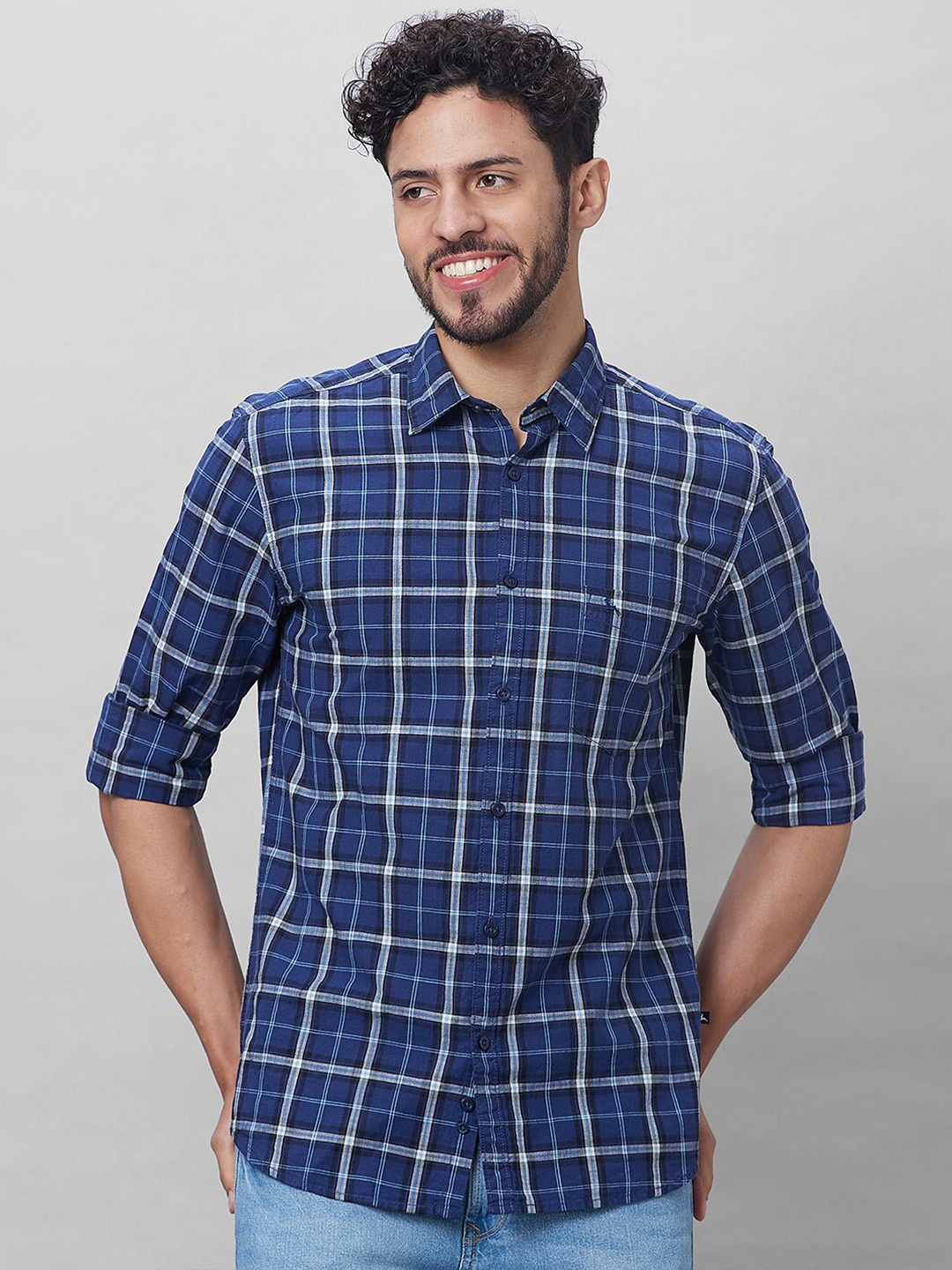 

Parx Tartan Checks Slim Fit Cotton Casual Shirt, Blue