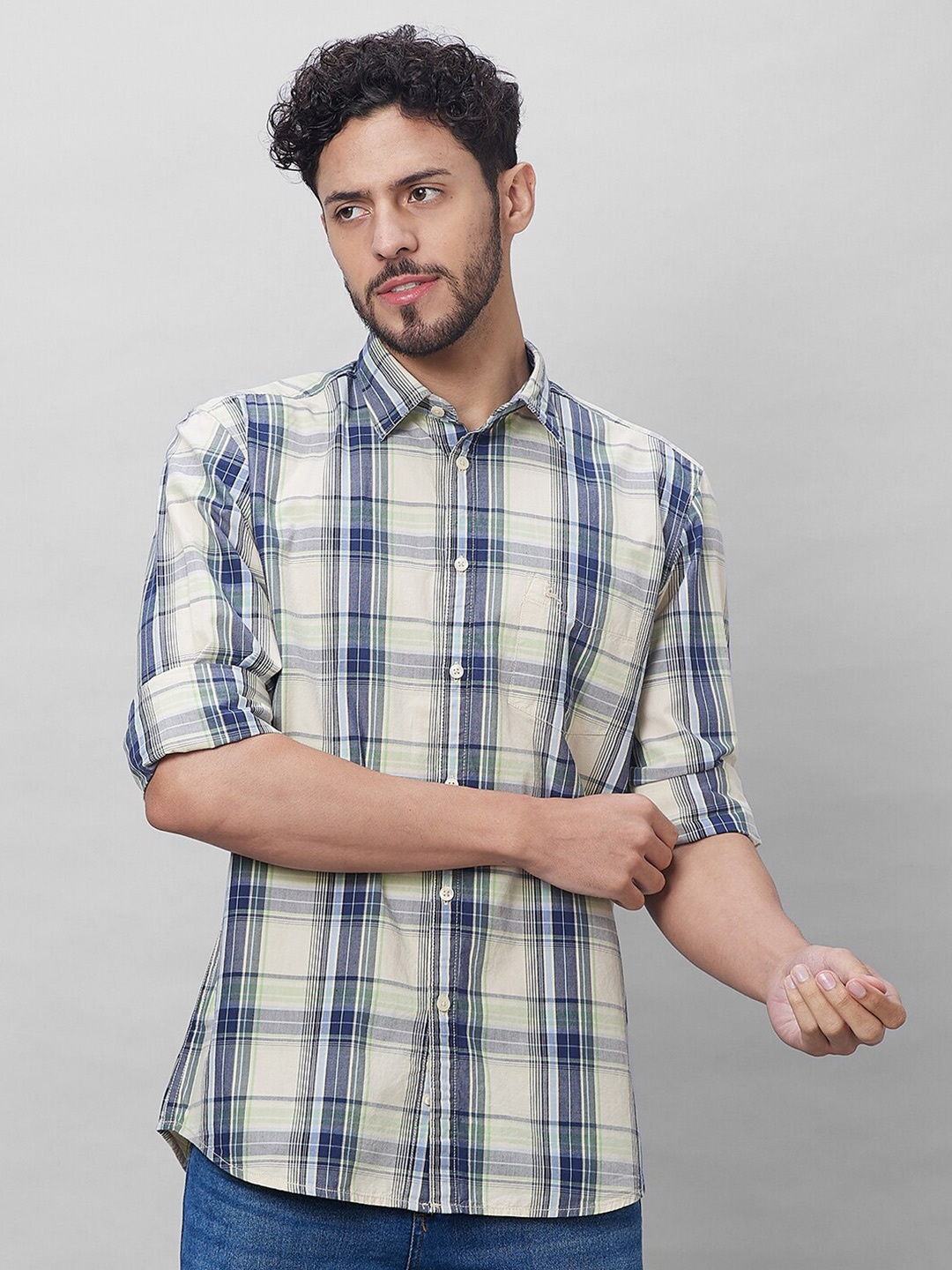 

Parx Tartan Checks Slim Fit Cotton Casual Shirt, Green