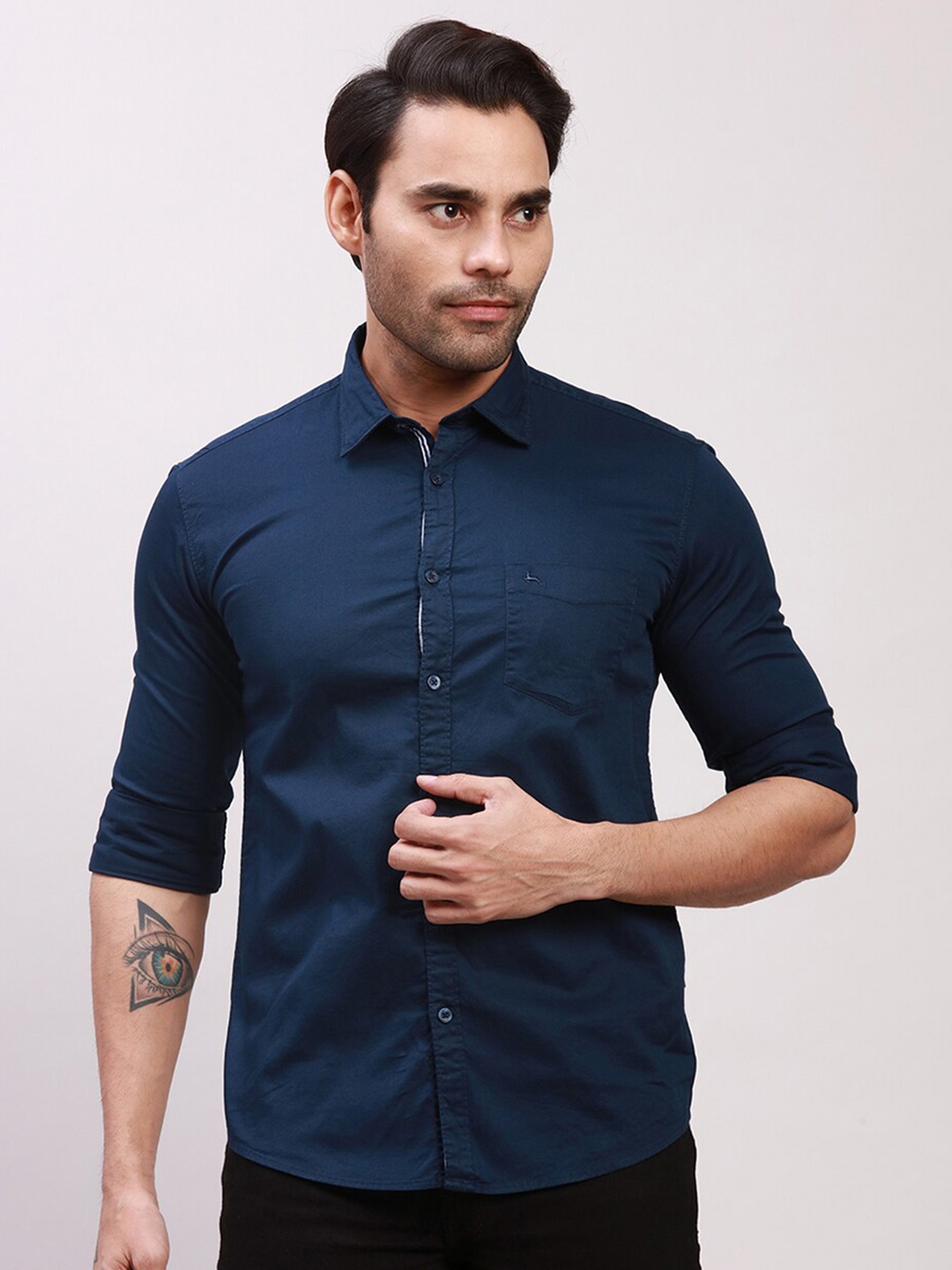 

Parx Spread Collar Long Sleeves Cotton Slim Fit Formal Shirt, Blue