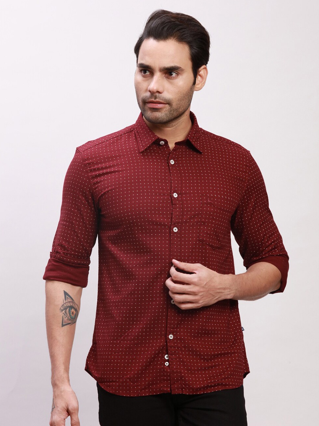 

Parx Slim Fit Opaque Printed Formal Shirt, Maroon