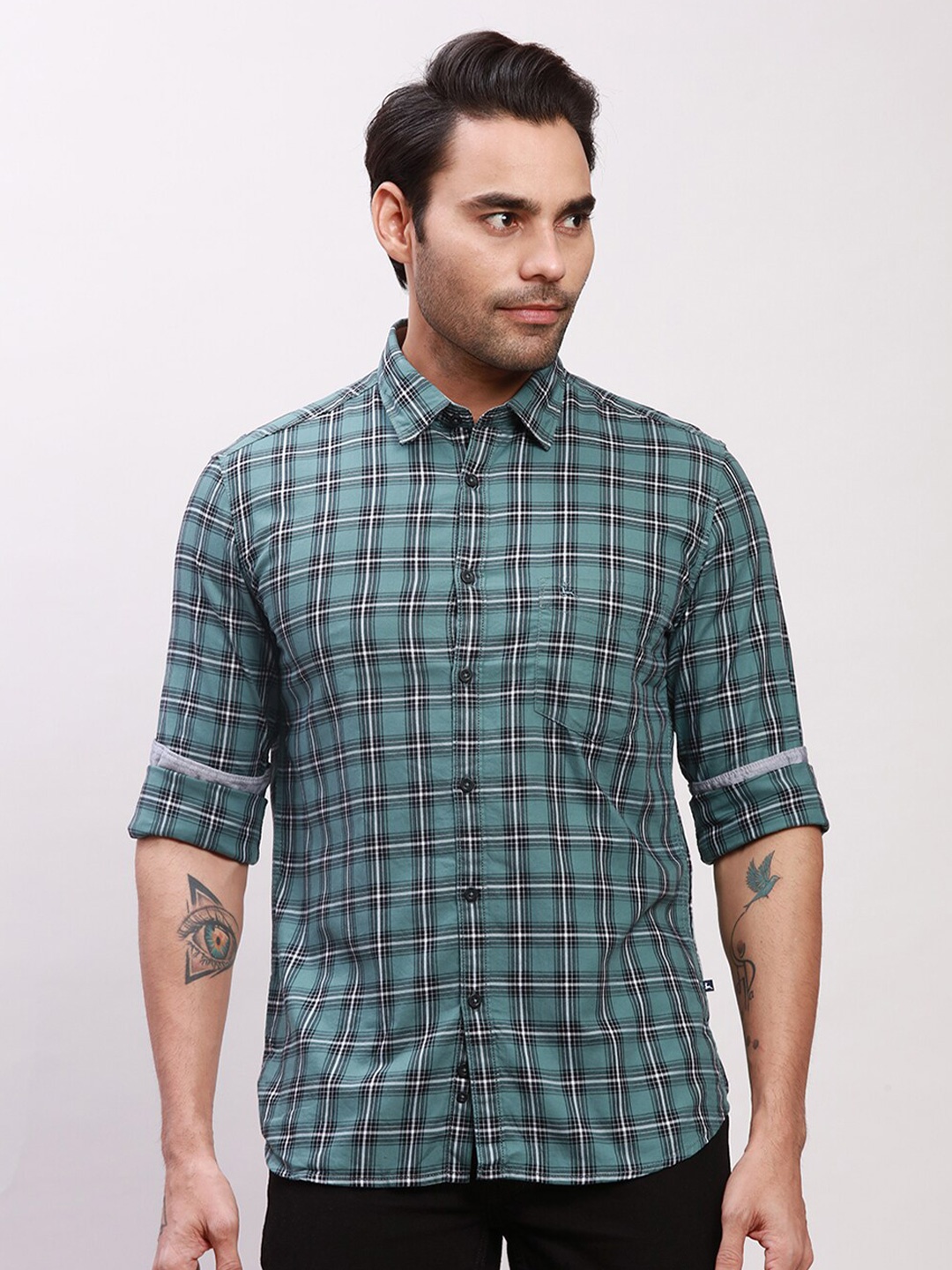 

Parx Men Slim Fit Tartan Checks Opaque Checked Formal Shirt, Grey