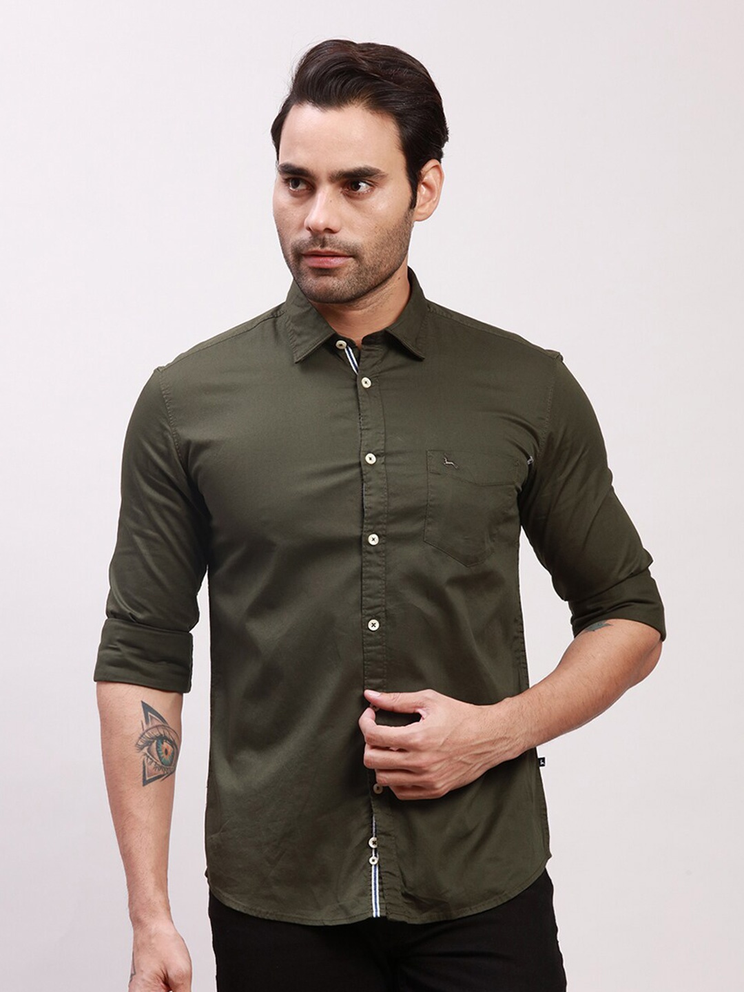 

Parx Slim Fit Spread Collar Cotton Formal Shirt, Green