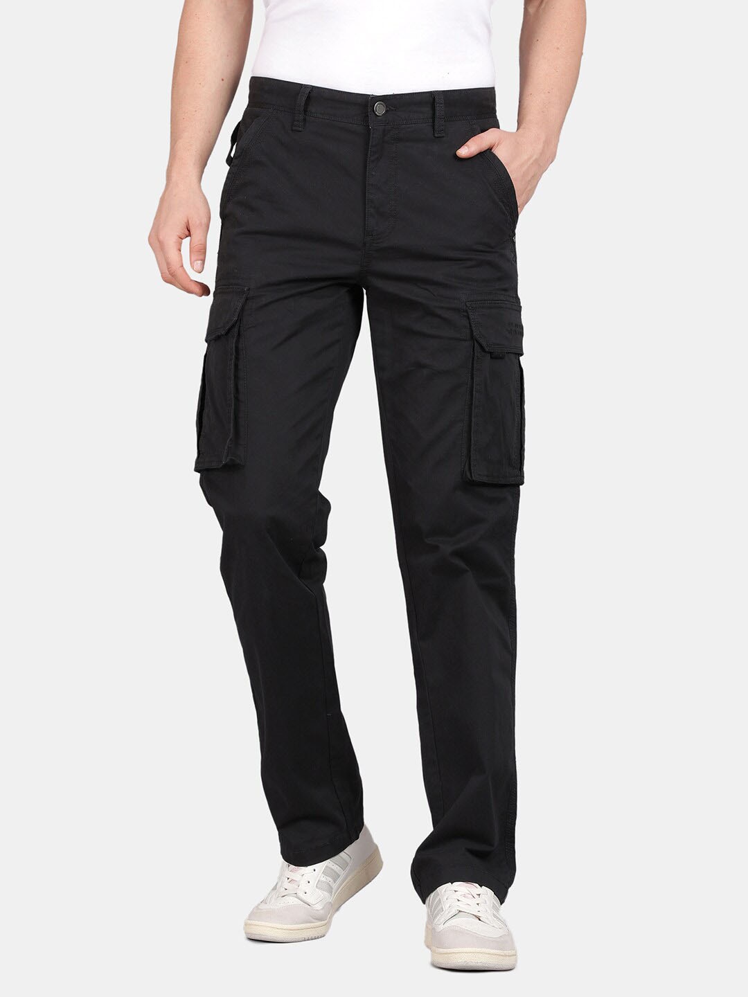 

t-base Men Regular Fit Mid Rise Cotton Cargos, Black