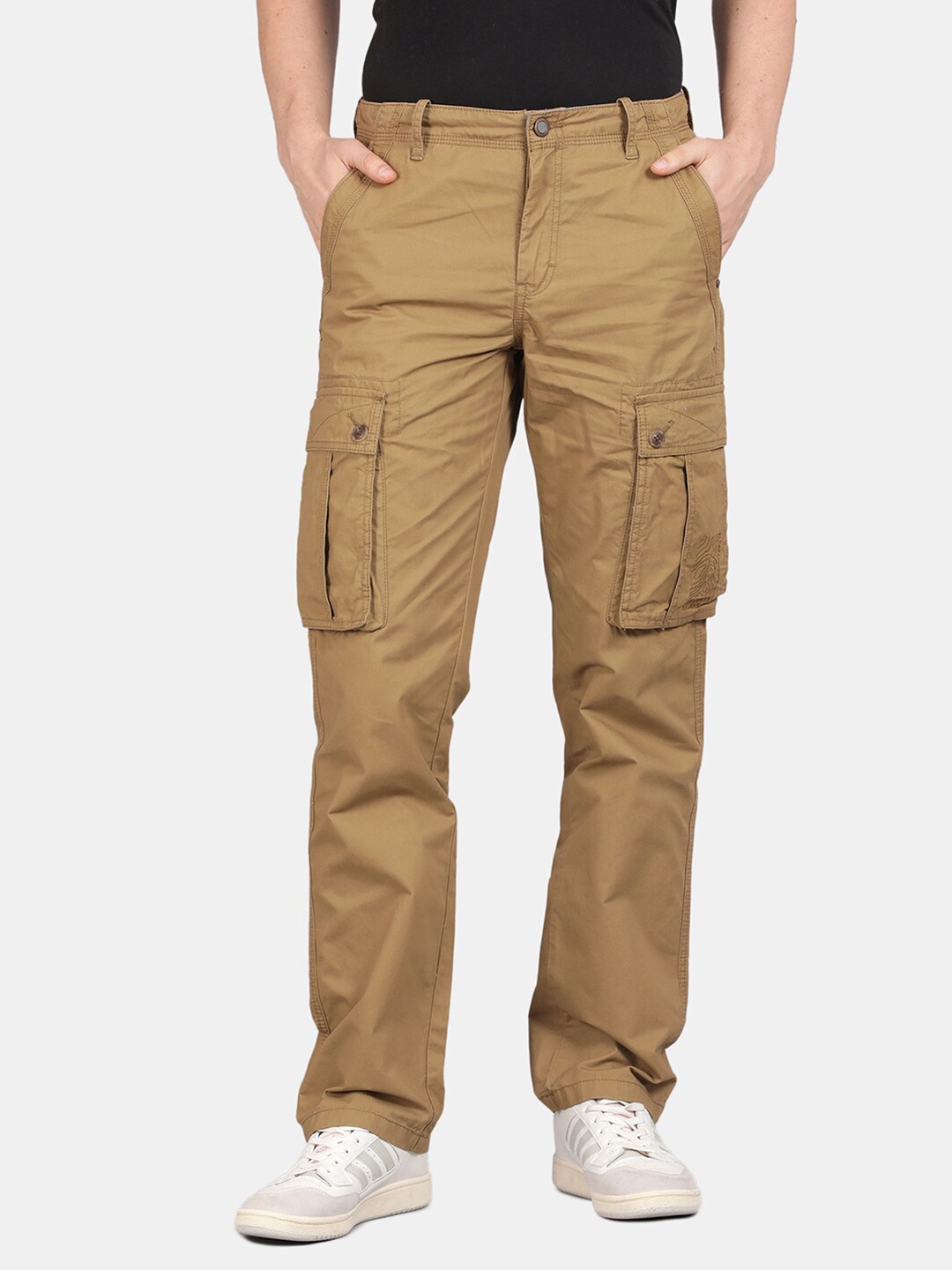 

t-base Men Mid-Rise Pure Cotton Cargos Trouser, Tan