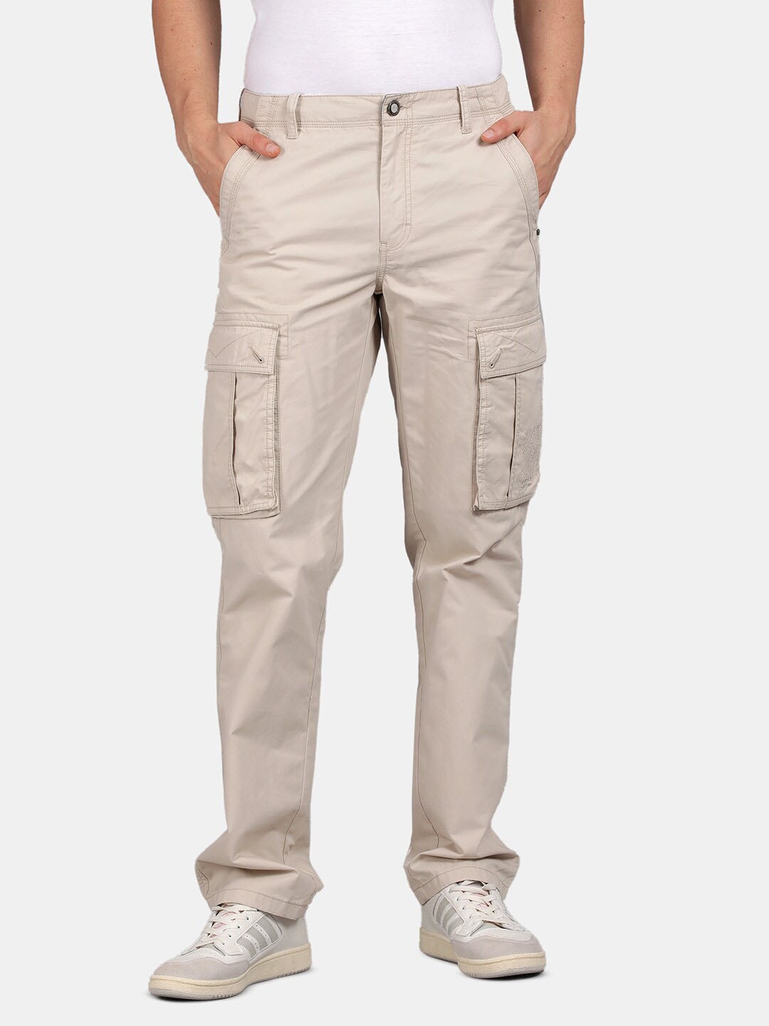 

t-base Men Mid-Rise Pure Cotton Cargos Trouser, Grey