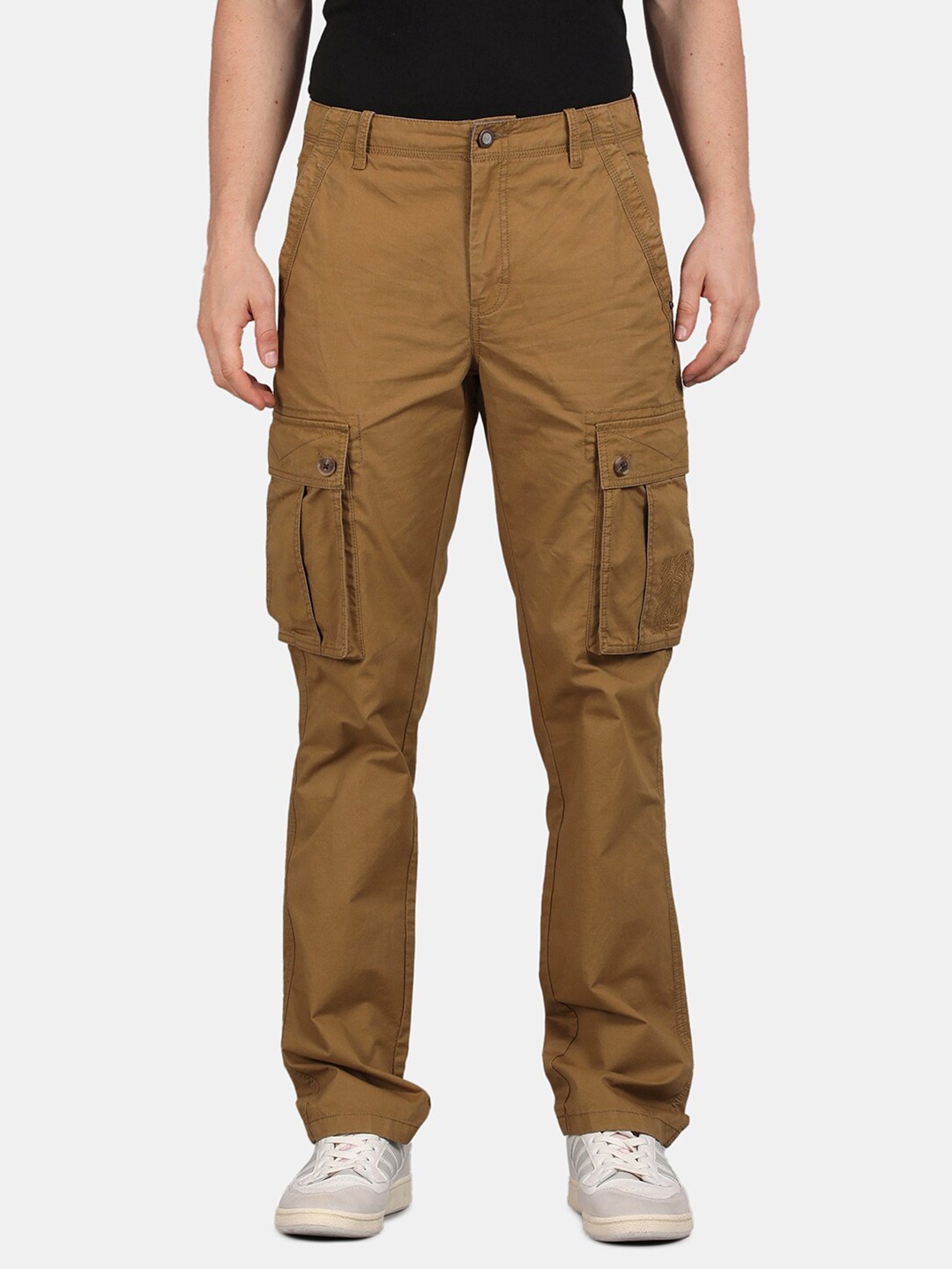 

t-base Men Mid-Rise Pure Cotton Cargos Trouser, Brown