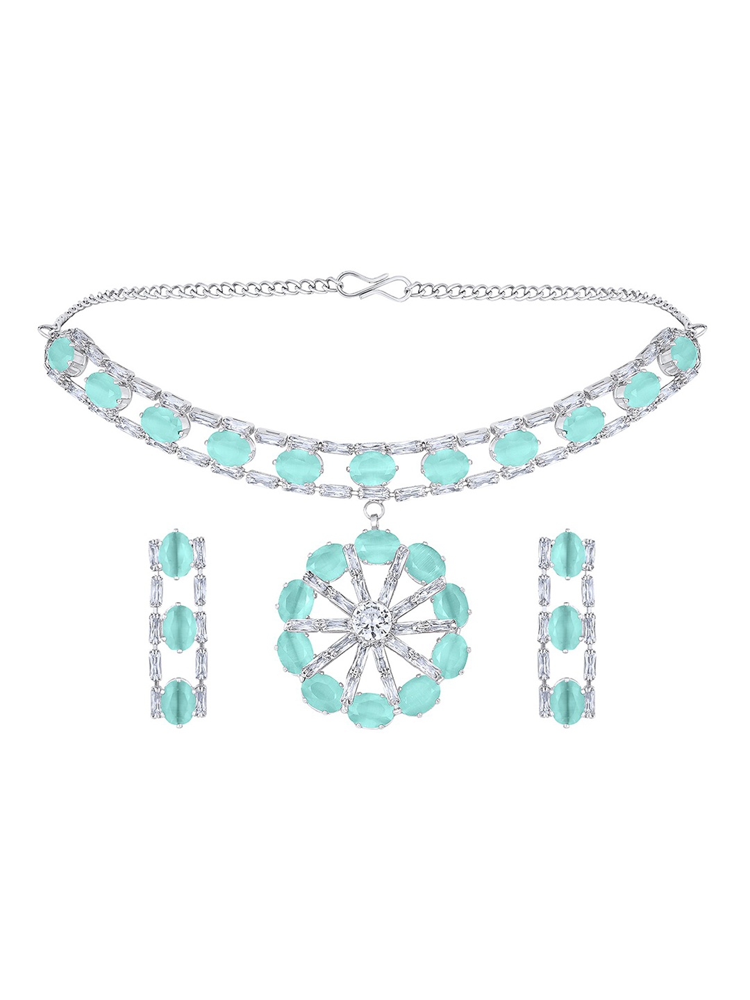 

Mahi Rhodium-Plated CZ Stone Studded Jewellery Set, Silver