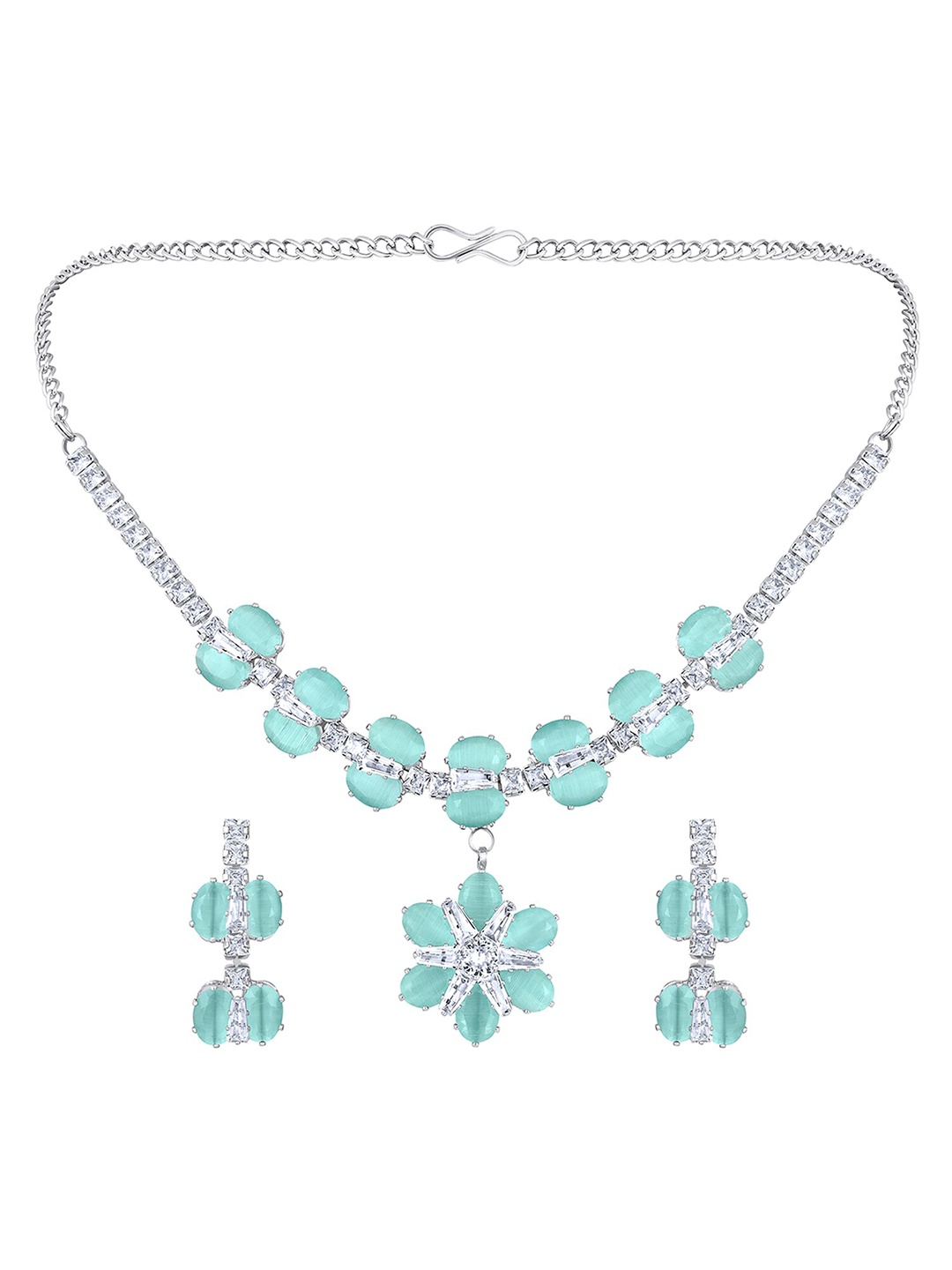 

Mahi Silver-Plated CZ Studded Jewellery Set, Green