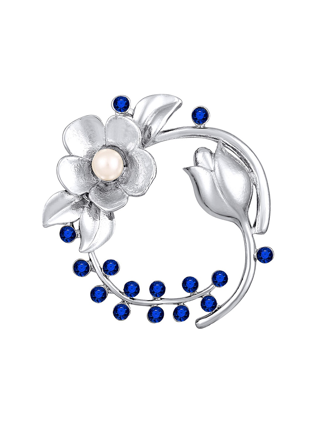 

Mahi Women Floral-Shaped Stones-Studded Brooch, Blue
