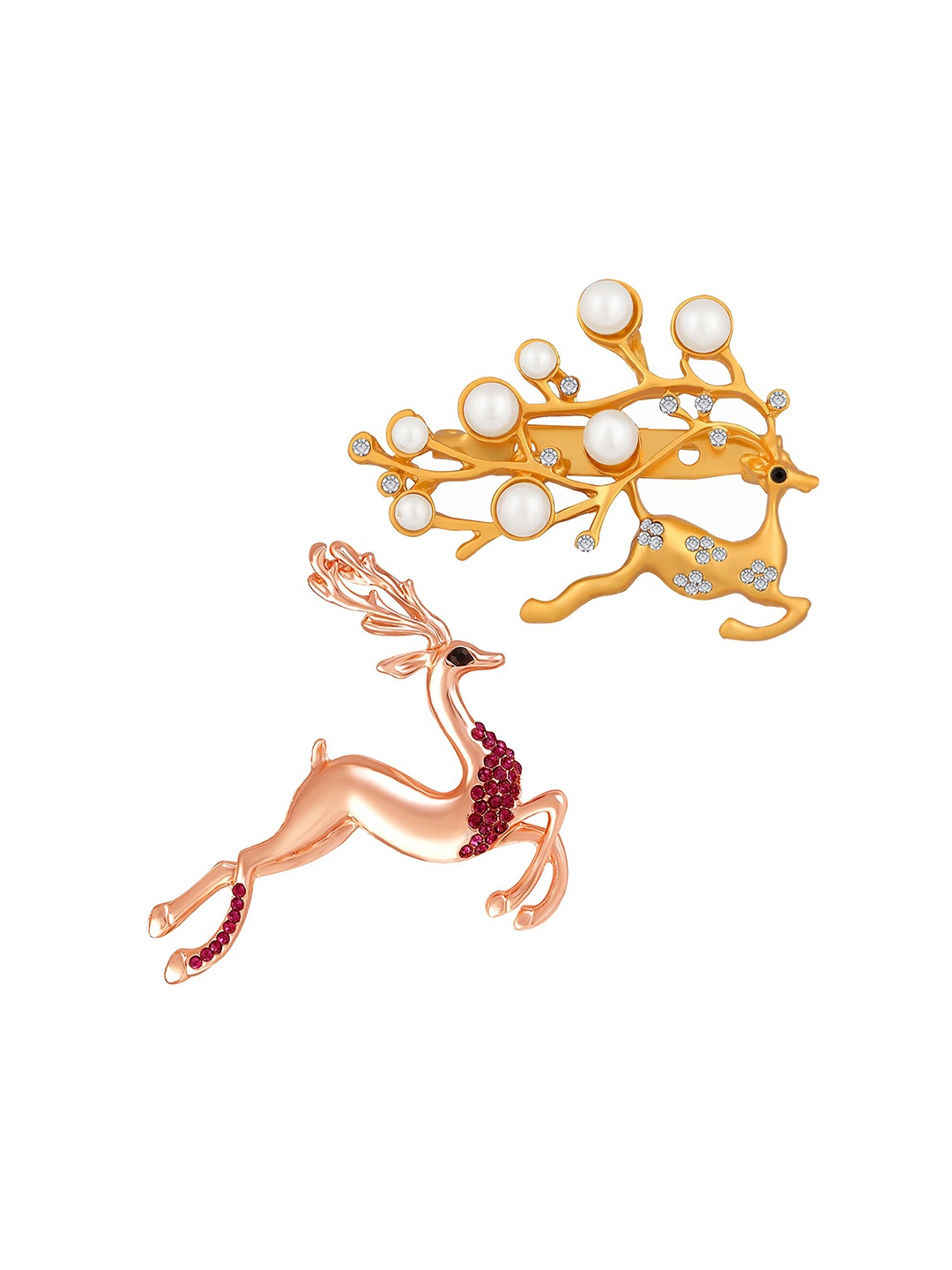 

Mahi Set Of 2 Deer-Shaped Wedding Brooch, Pink
