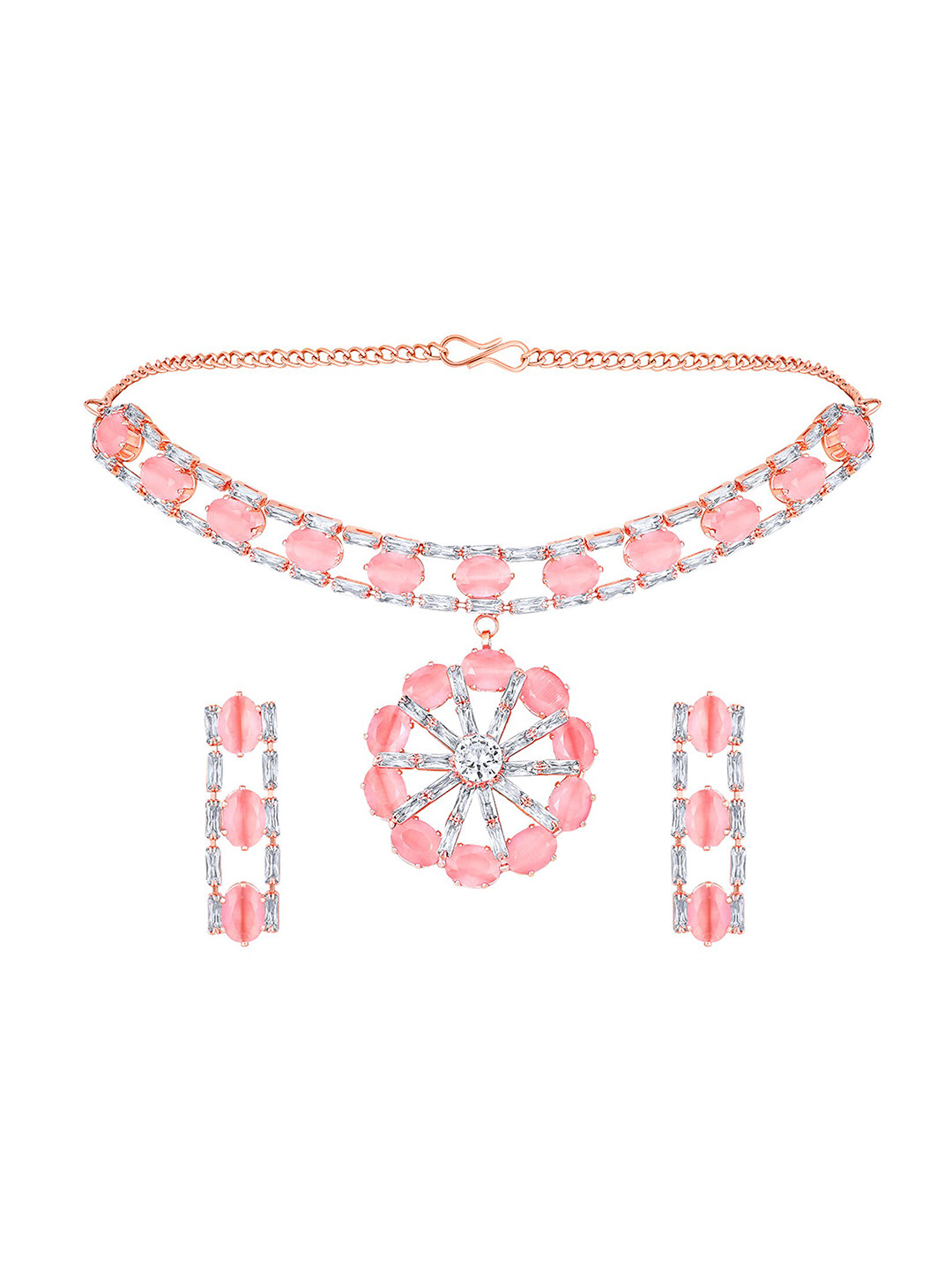 

Mahi Rose Gold-Plated Cubic Zirconia Studded Jewellery Set, Pink