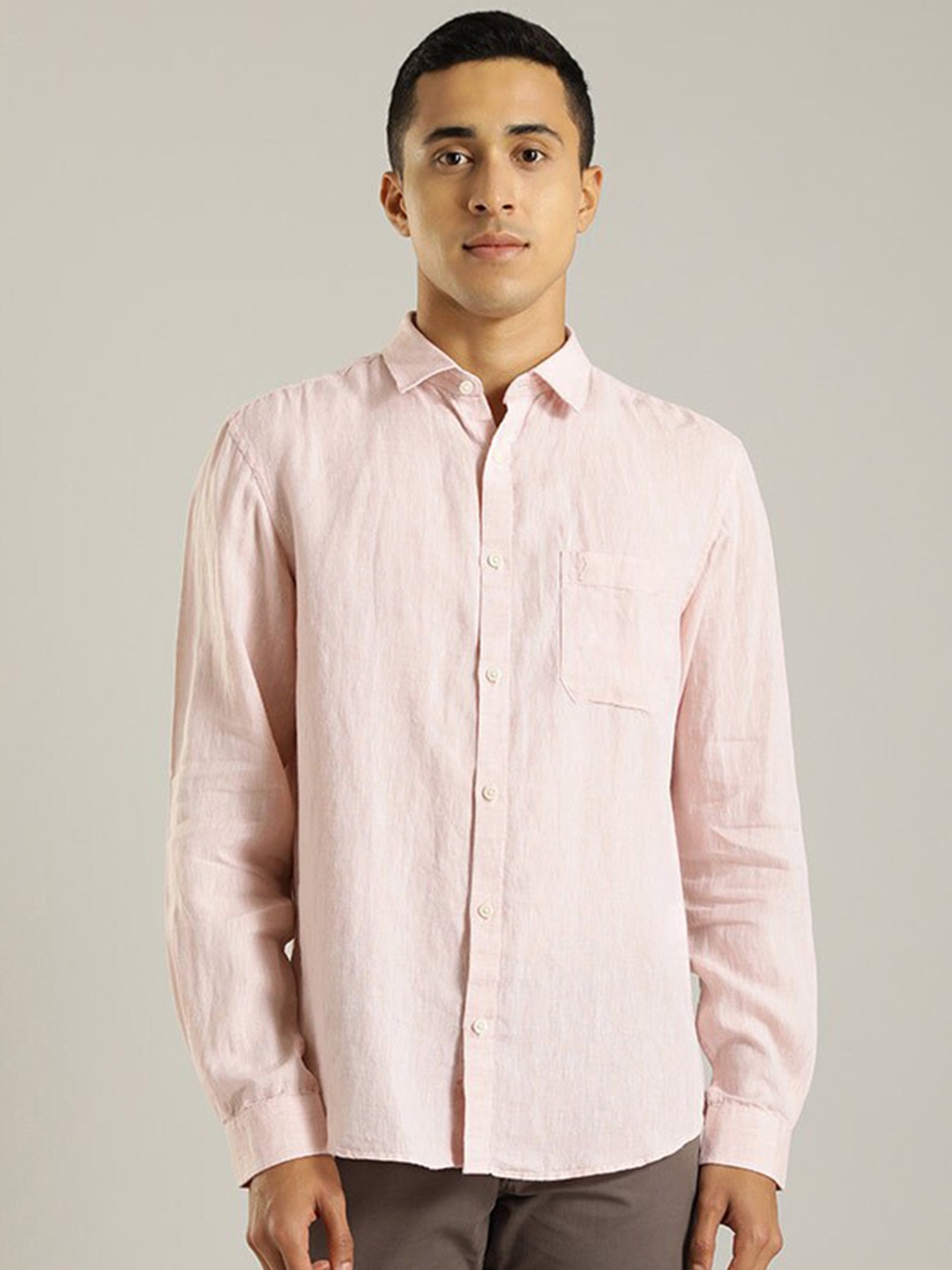 

Indian Terrain Slim Fit Linen Casual Shirt, Peach