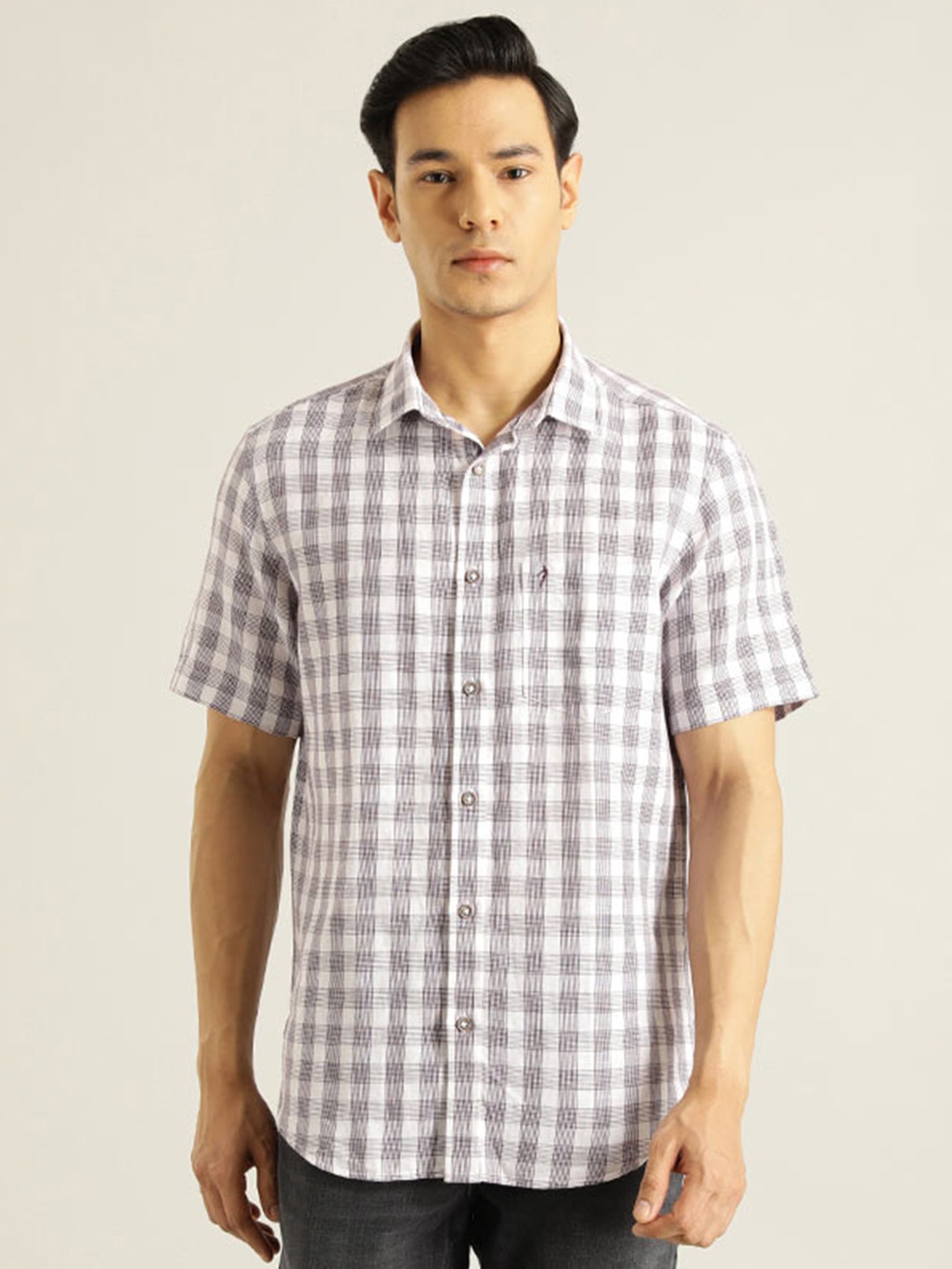 

Indian Terrain Tartan Checks Spread Collar Slim Fit Casual Shirt, Purple