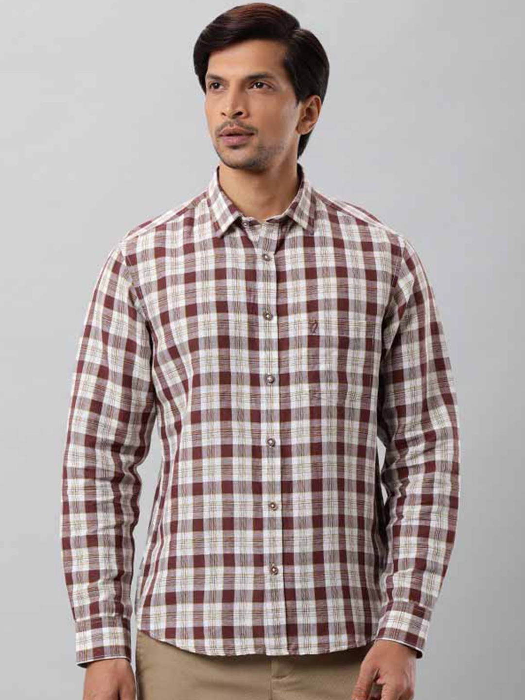 

Indian Terrain Checked Spread Collar Slim Fit Casual Shirt, Brown