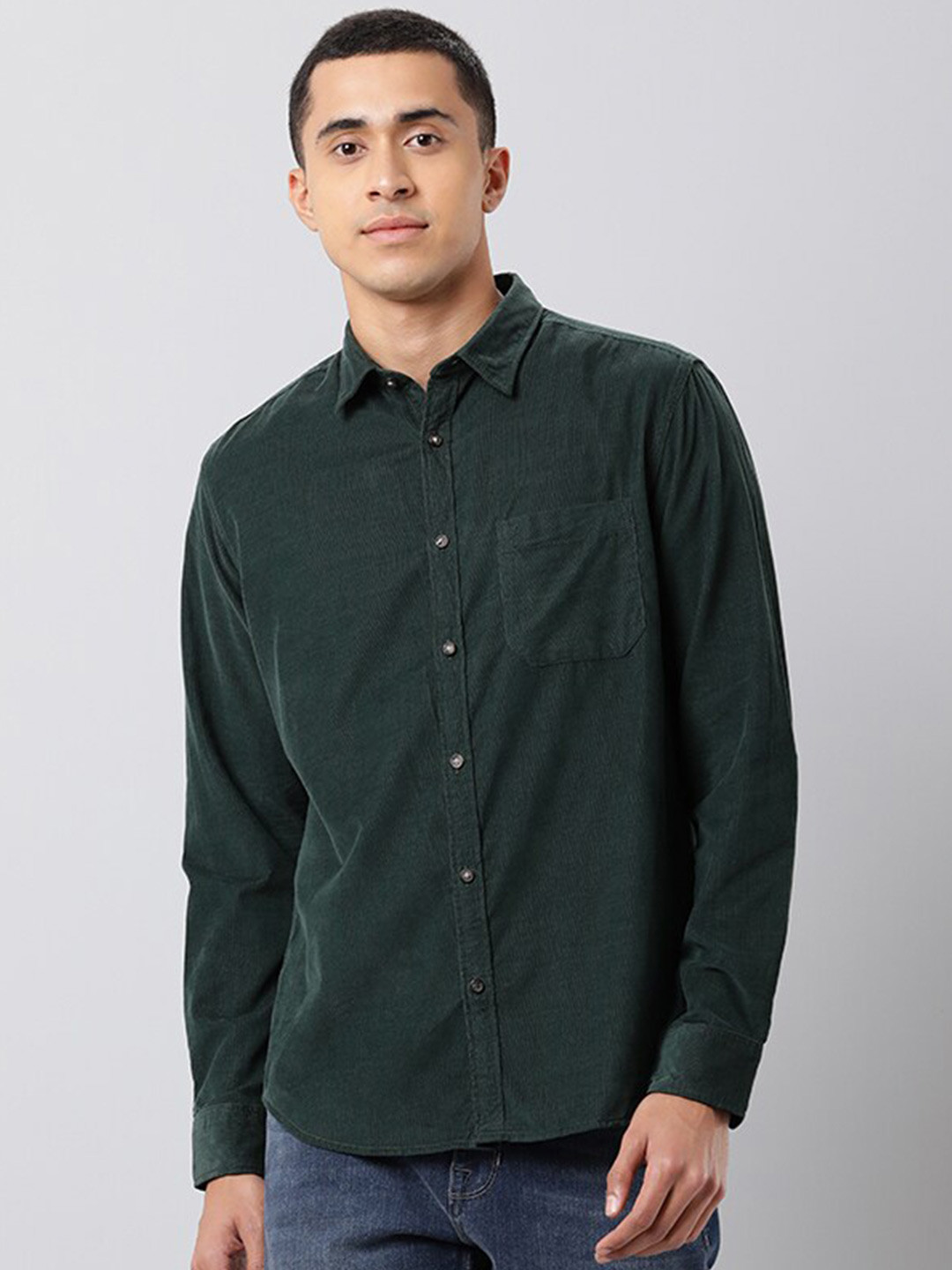 

Indian Terrain Spread Collar Cotton Slim Fit Casual Shirt, Green