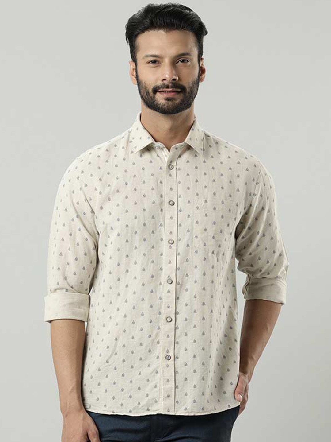 

Indian Terrain Printed Slim Fit Opaque Printed Casual Shirt, Beige