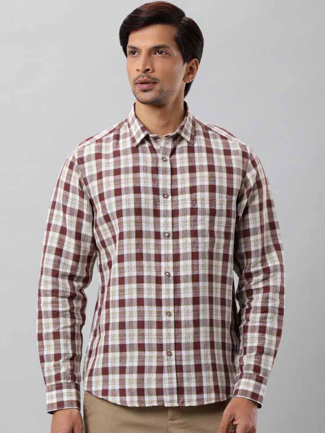 

Indian Terrain Slim Fit Opaque Checked Casual Shirt, Brown