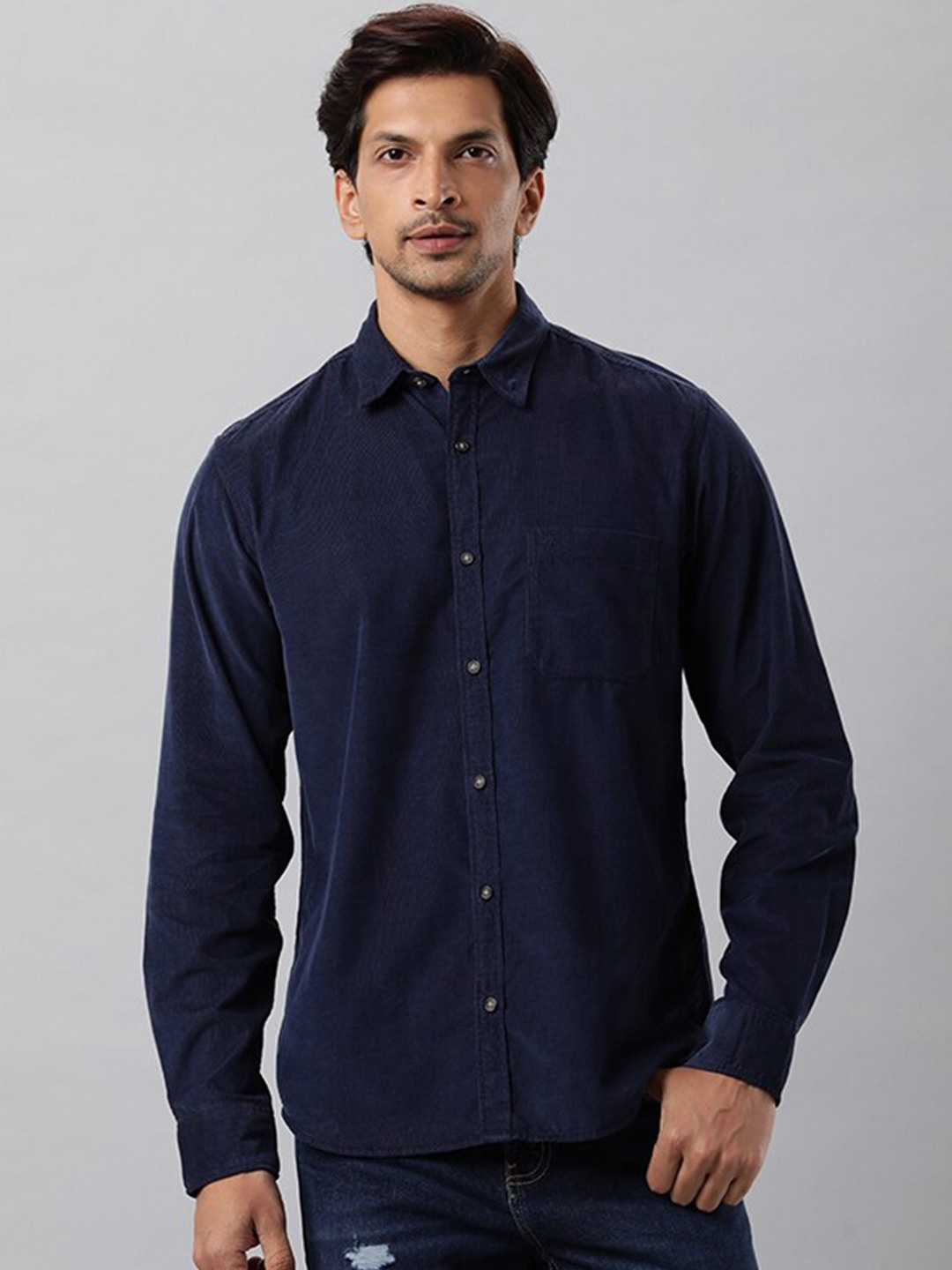 

Indian Terrain Slim Fit Spread Collar Long Sleeves Casual Shirt, Navy blue
