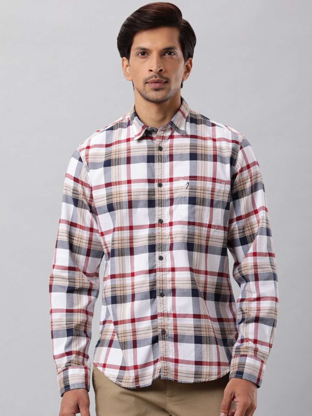 

Indian Terrain Slim Fit Tartan Checked Long Sleeves Cotton Casual Shirt, Red
