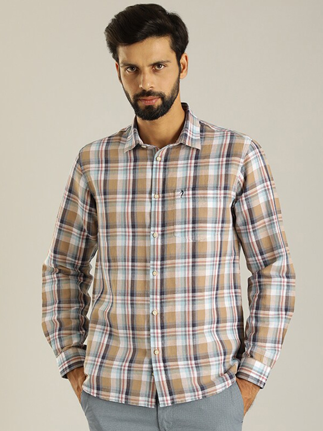 

Indian Terrain Slim Fit Tartan Checked Long Sleeves Casual Shirt, Khaki