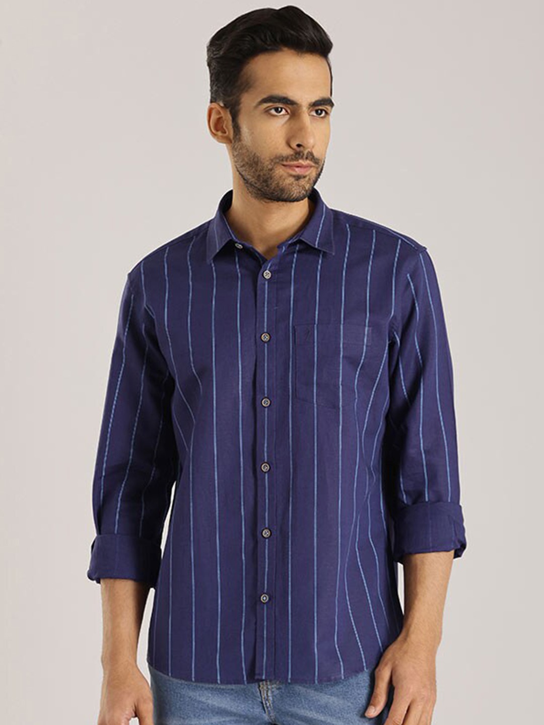 

Indian Terrain Slim Fit Striped Long Sleeves Casual Shirt, Navy blue