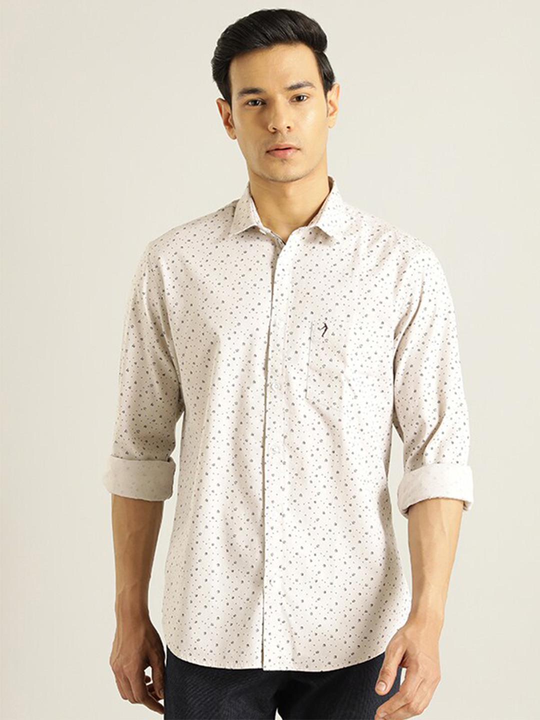 

Indian Terrain Slim Fit Floral Print Long Sleeves Cotton Casual Shirt, Khaki