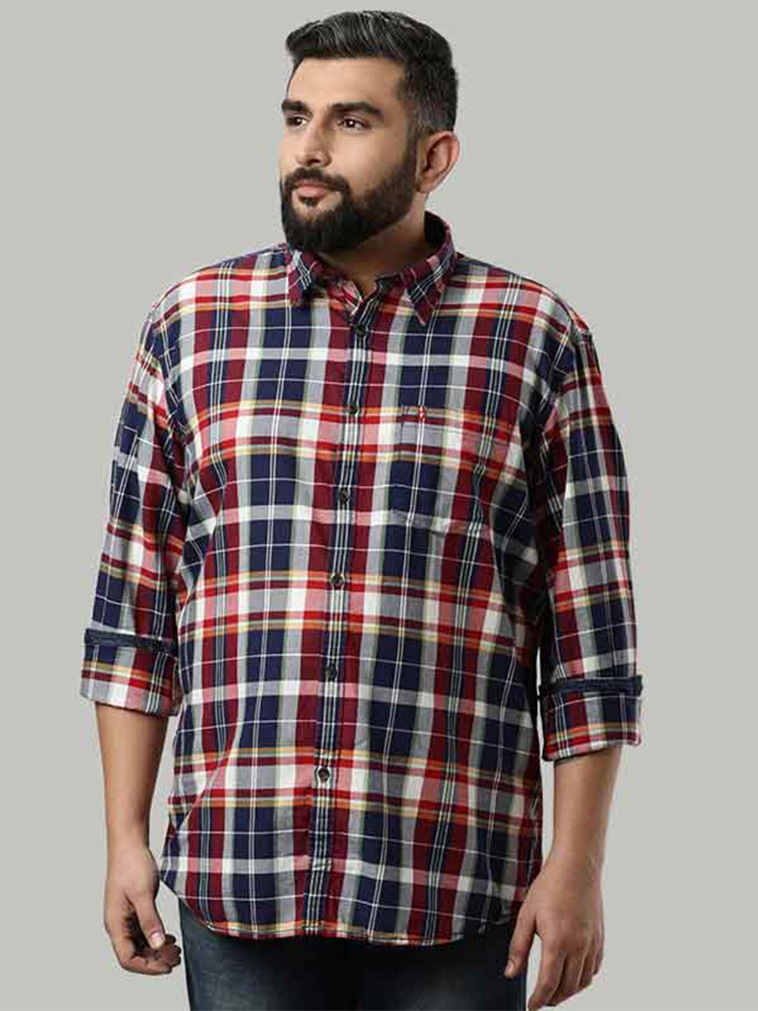 

Indian Terrain Slim Fit Tartan Checked Long Sleeves Cotton Casual Shirt, Blue