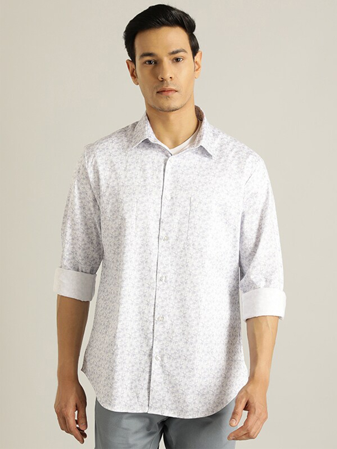 

Indian Terrain Slim Fit Floral Print Long Sleeves Cotton Casual Shirt, White